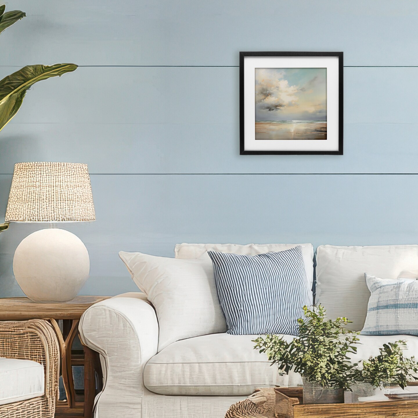 Stupell Industries Tranquil Blue Shores Framed Print Under Glass, design by Raymond Powers