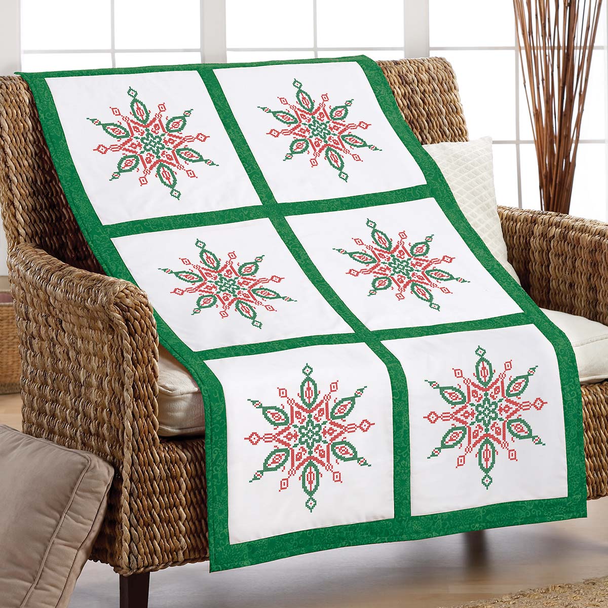Herrschners Christmas Snowflake Quilt Blocks Stamped Cross-Stitch