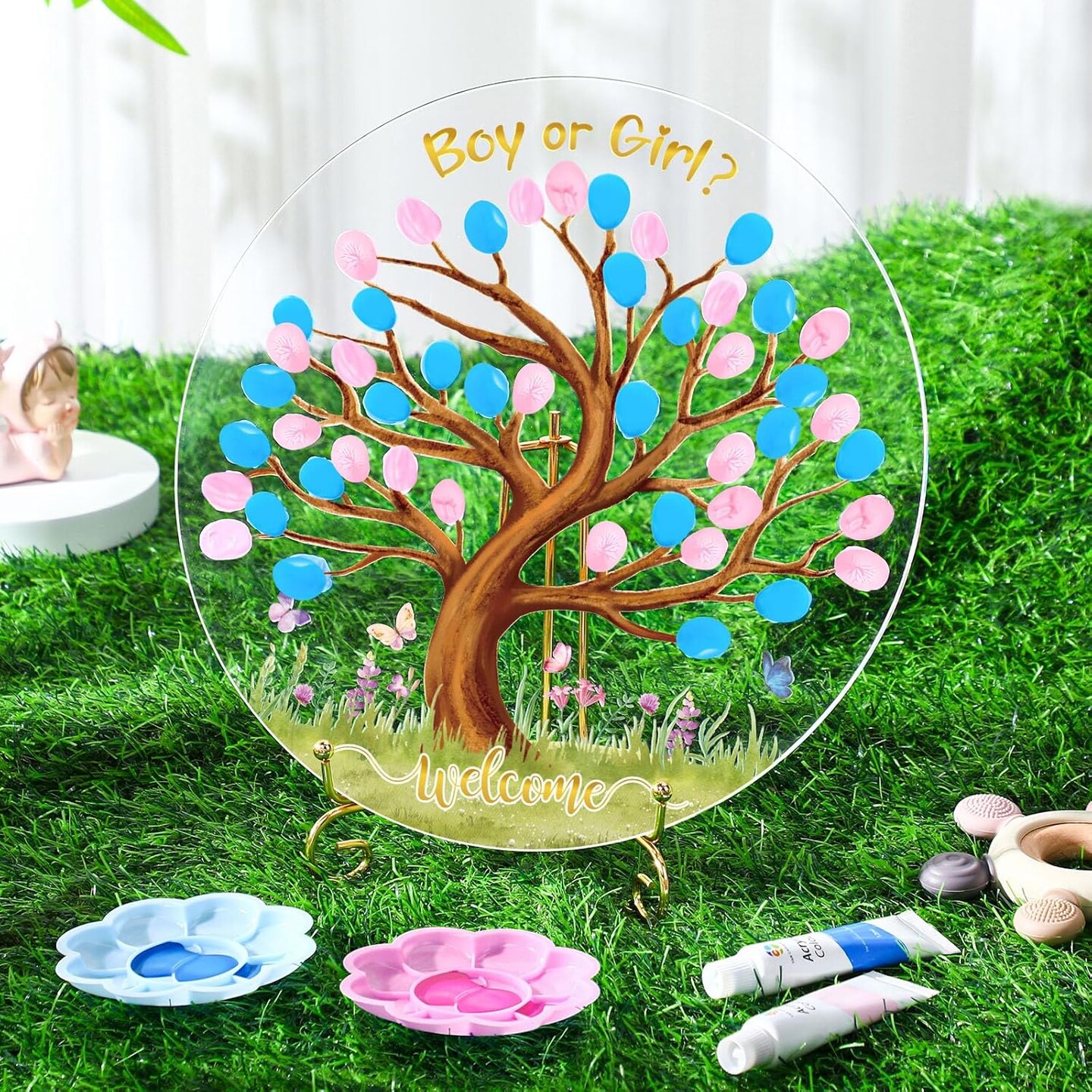 Gender Reveal Fingerprint Tree Boy or Girl Party Ideas Baby Shower Guest Book Party Game Gender Reveal Party Supplies for Baby Shower He or She Party Keepsake (Tree)