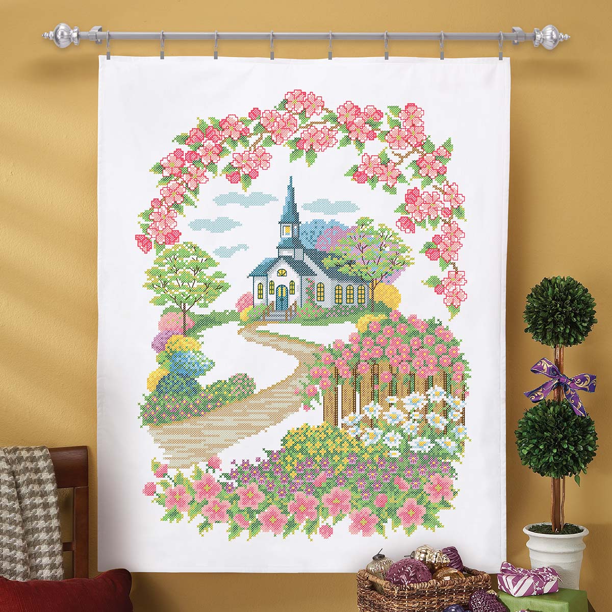 Herrschners  Easter Morning Lap Quilt Top Stamped Cross-Stitch Kit