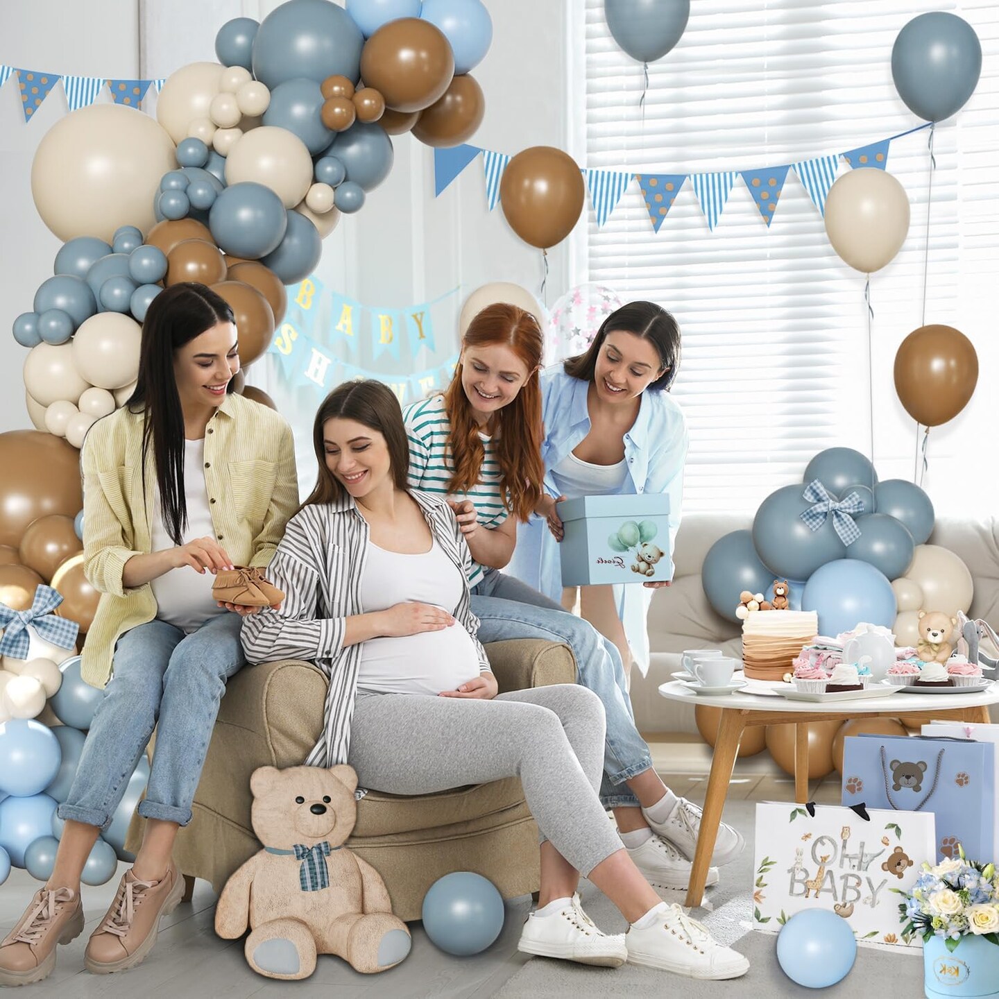 Brown Blue Balloon Arch Kit 138 Pcs Bear Baby Shower Decorations Include Brown Beige Blue Balloons