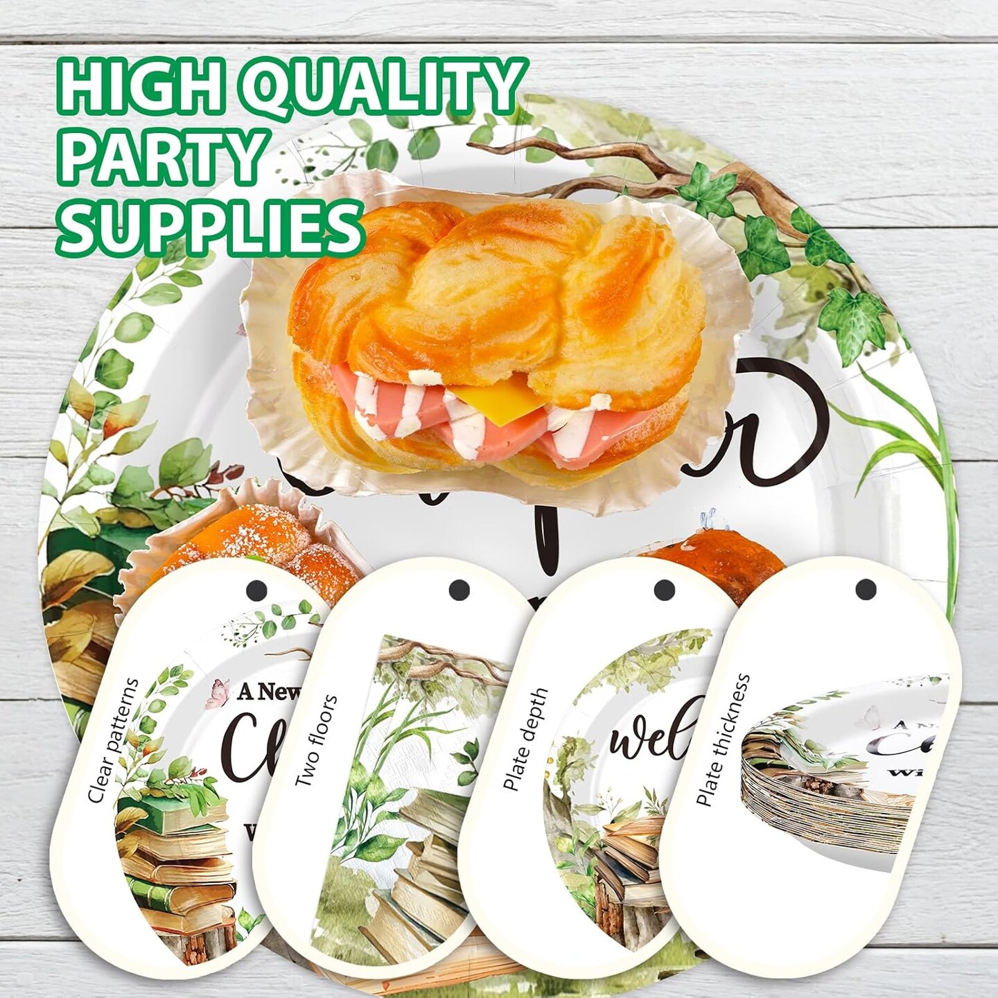 96 Pcs Storybook Baby Shower Decoration Tableware 350 GSM A New Chapter Will Soon Begin Book Plates Napkins Forks Set