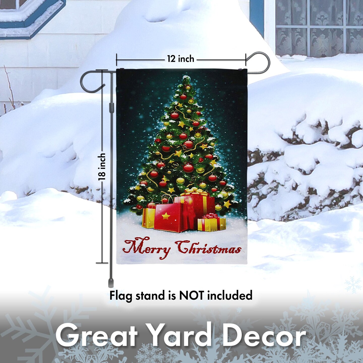 G128 - Christmas Garden Flag, Christmas and Winter Themed Decorations - Christmas Tree with Merry Christmas Quote, | 12x18 Inch | Printed 150D Polyester - Rustic Holiday Seasonal Outdoor Flag