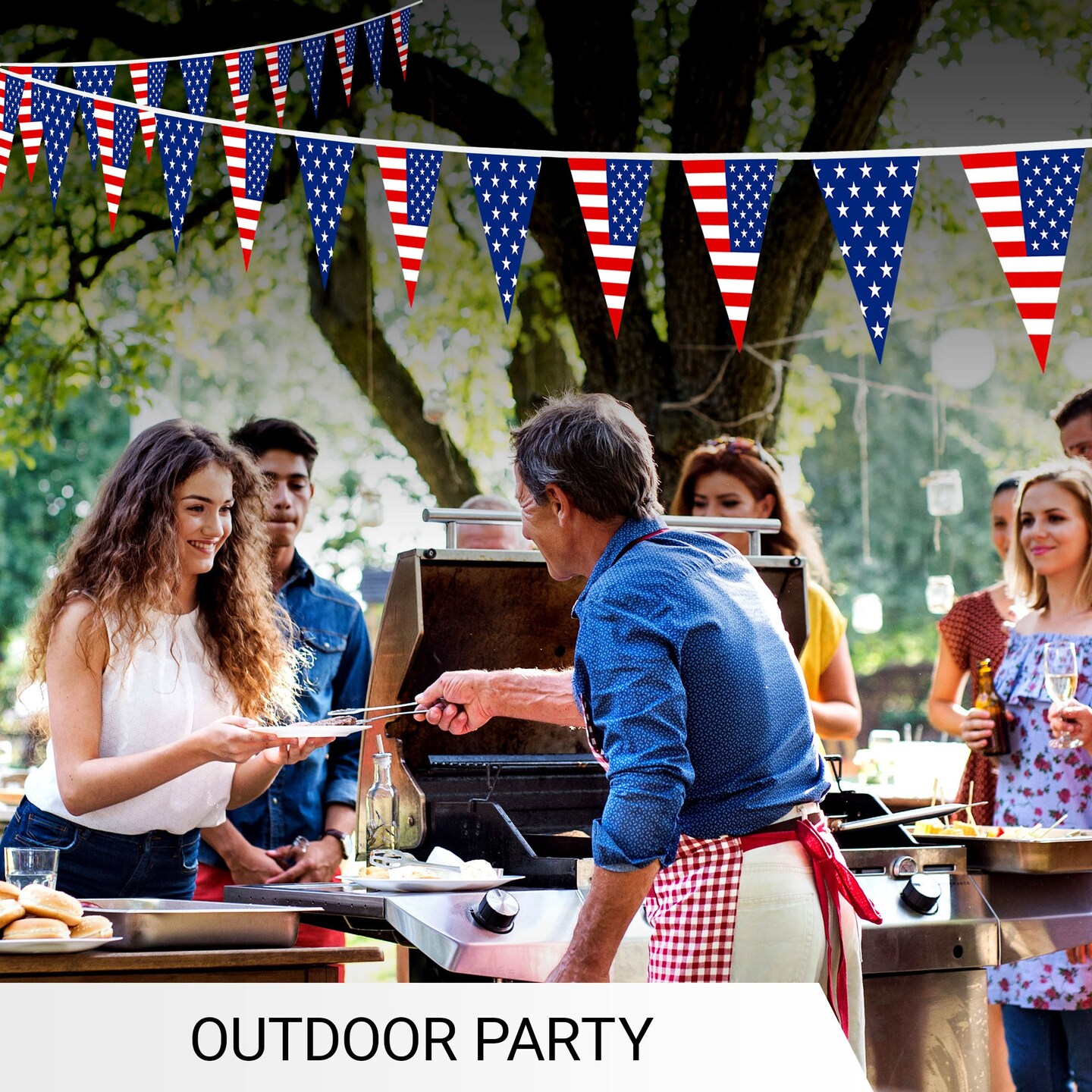 G128 American USA Pennant Banner | Flag 7 x 8 Inch, Full String 9.8 Feet | Printed 150D Polyester, Decorations For Bar, School, Festival Events Celebration (Total 10 PCS)