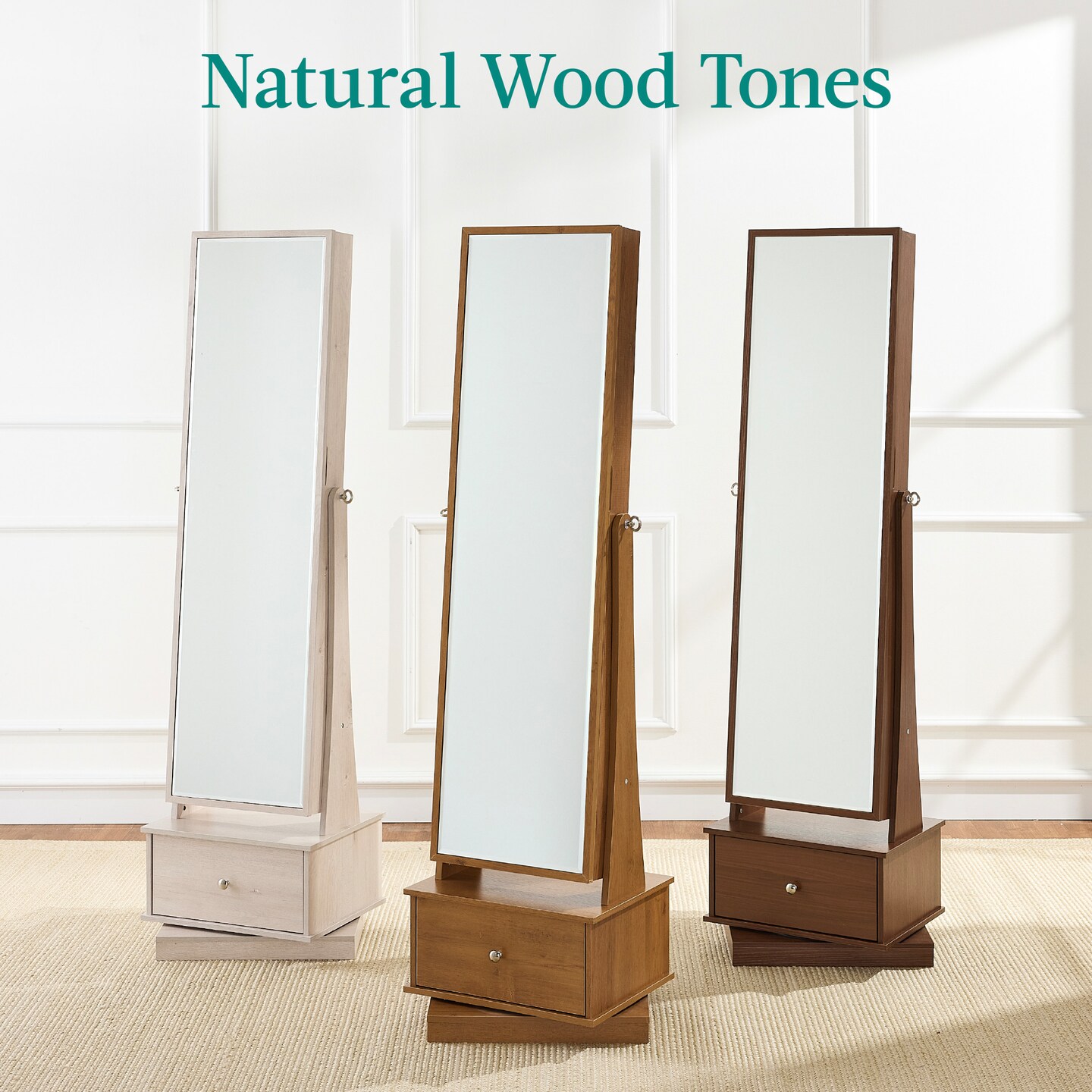 Best Choice Products 360 Swivel Standing Mirrored Jewelry Cabinet, LED-Lit Makeup Organizer w/ Mirror