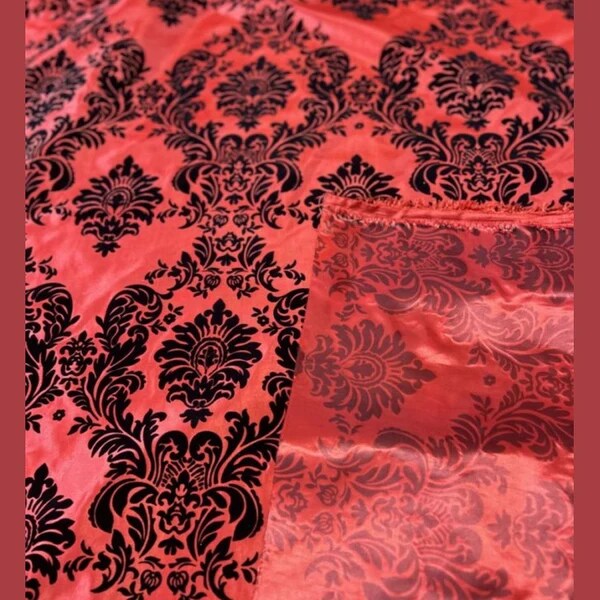 1 Yard Damask Flocking Taffeta Fabric 58&#x22; Wide Elegant Velvet Design for Weddings &#x26; Decor