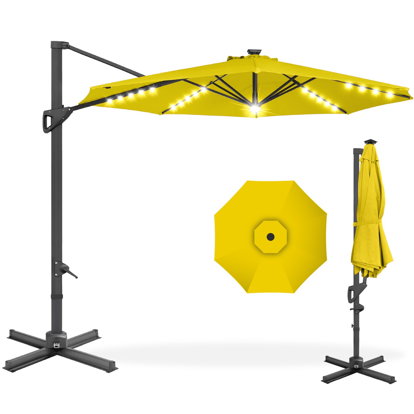Best Choice Products 10ft 360-Degree Solar LED Lit Cantilever Patio Umbrella, Outdoor Hanging Shade