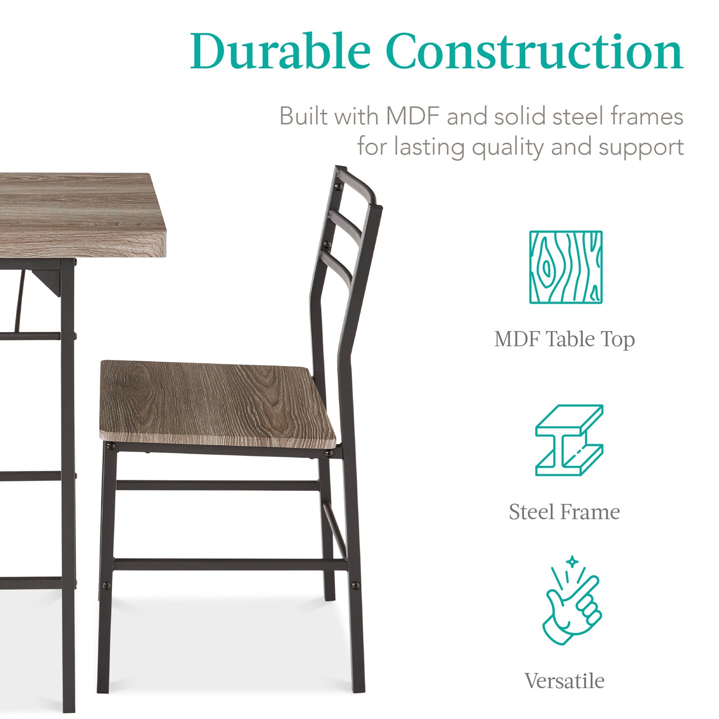 Best Choice Products 3-Piece Modern Dining Set, Square Table & Chairs Set w/ Steel Frame, Built-In Storage Rack