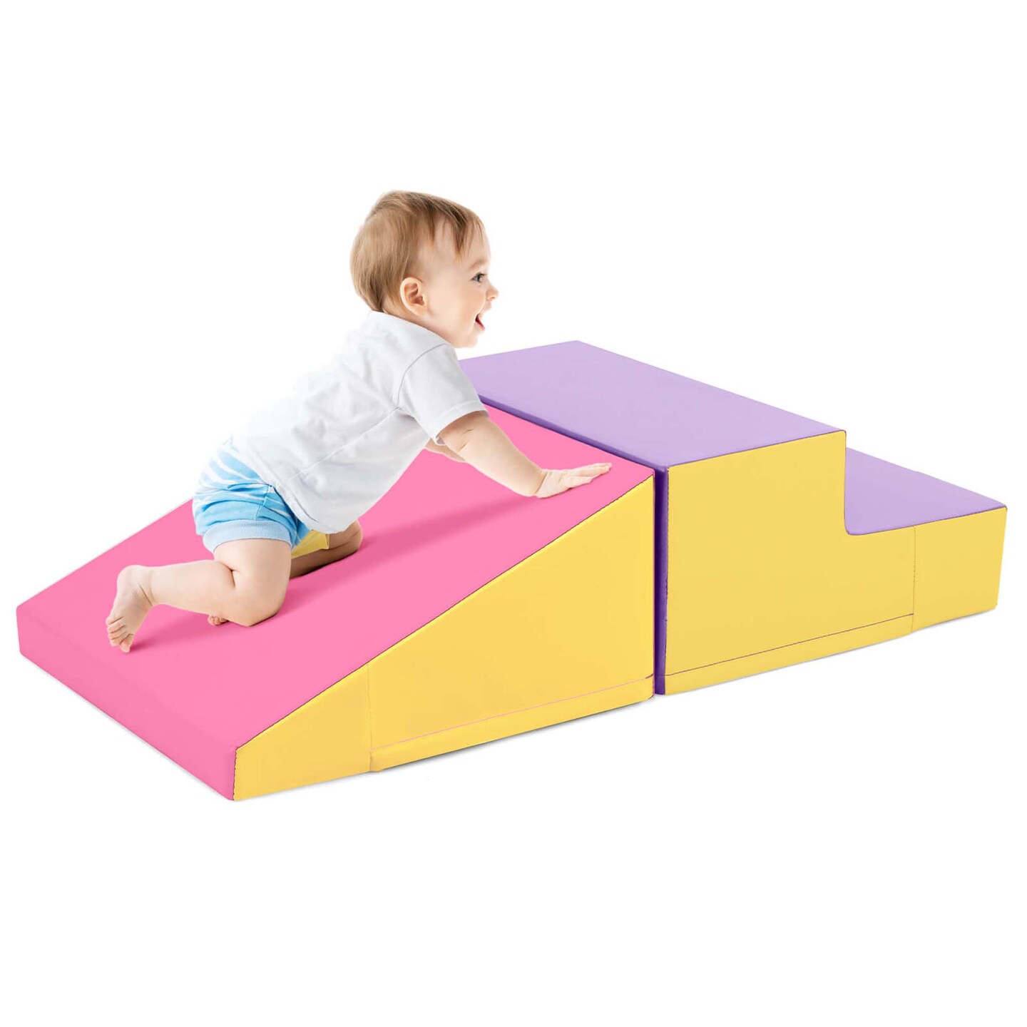 Costway Step and Slide Climber for Infants and Toddlers Baby Soft Foam Structure Blocks Yellow/Blue/Pink/Purple