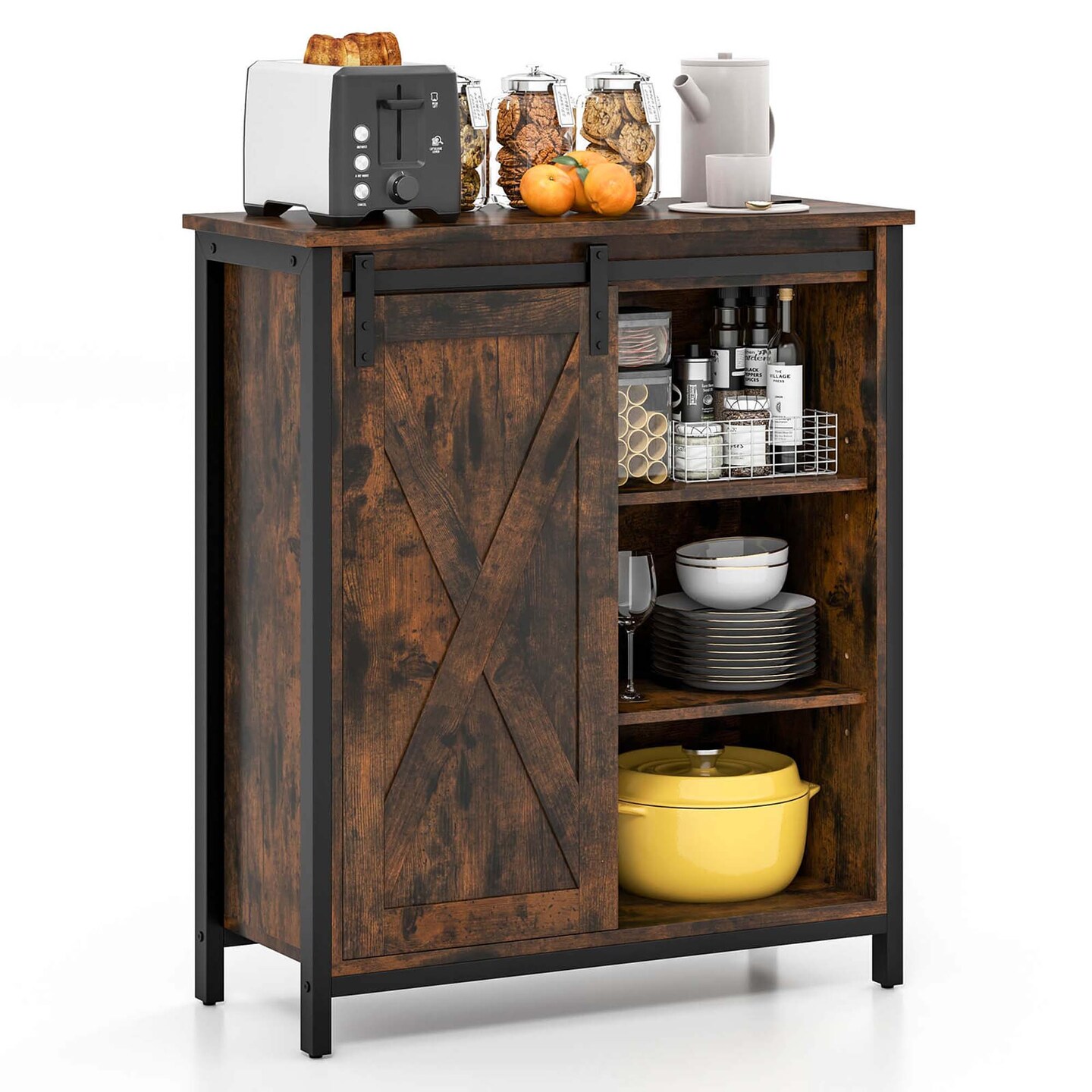 Costway 32" Farmhouse Accent Storage Cabinet with Sliding Barn Door & Adjustable Shelves