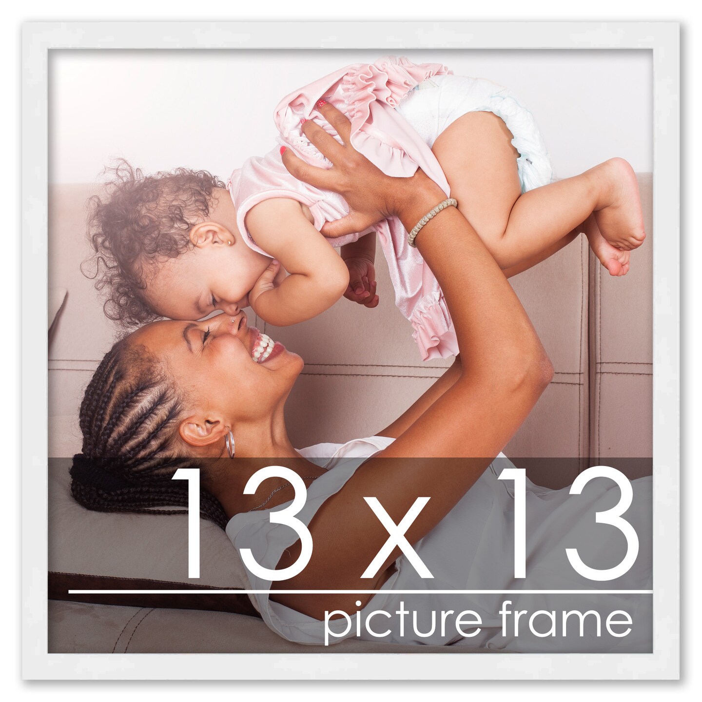 13x13 White Wood Picture Square Frame - UV Acrylic, Foam Board Backing, Hanging Hardware
