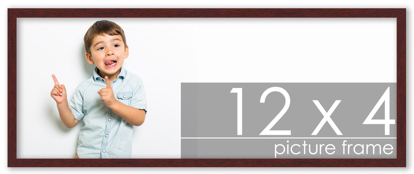 12x4 Solid Wood Picture Frame with UV-Resistant Acrylic & Acid-Free Backing, Available in 6 Finishes: Matte Black, Matte White, Metallic Bronze, Silver, Natural Wood Grain & Mahogany