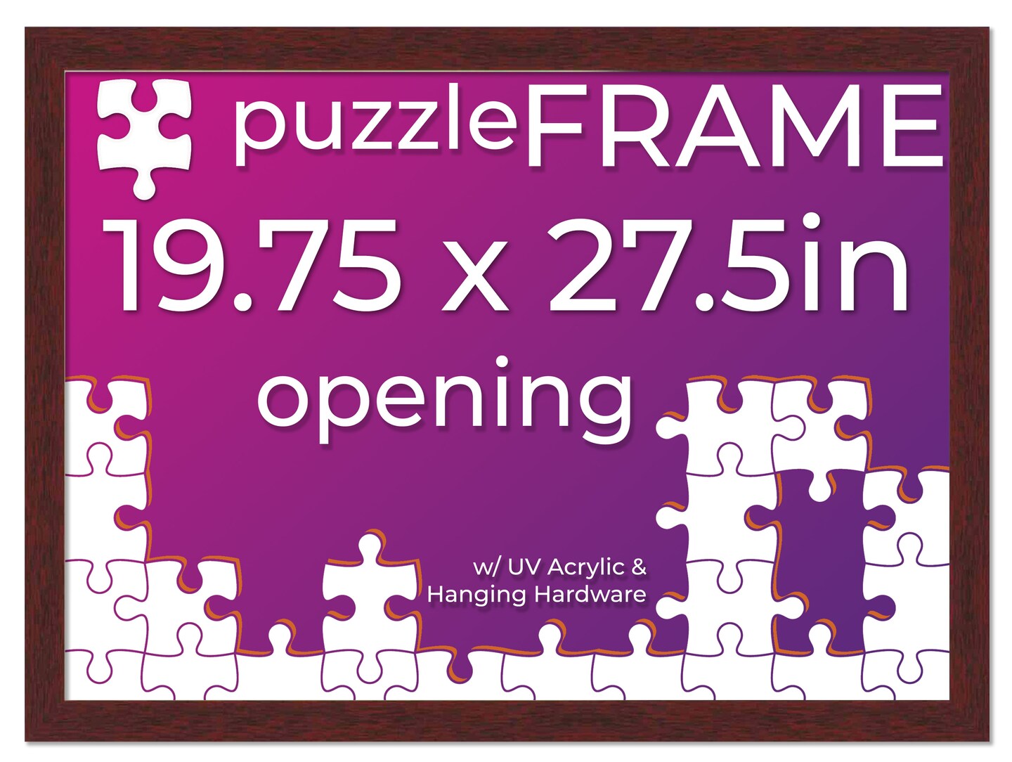 Brown Wood Puzzle Frame Kit with Glue Sheets, Backing, UV Acrylic - Available in 20 Popular Sizes
