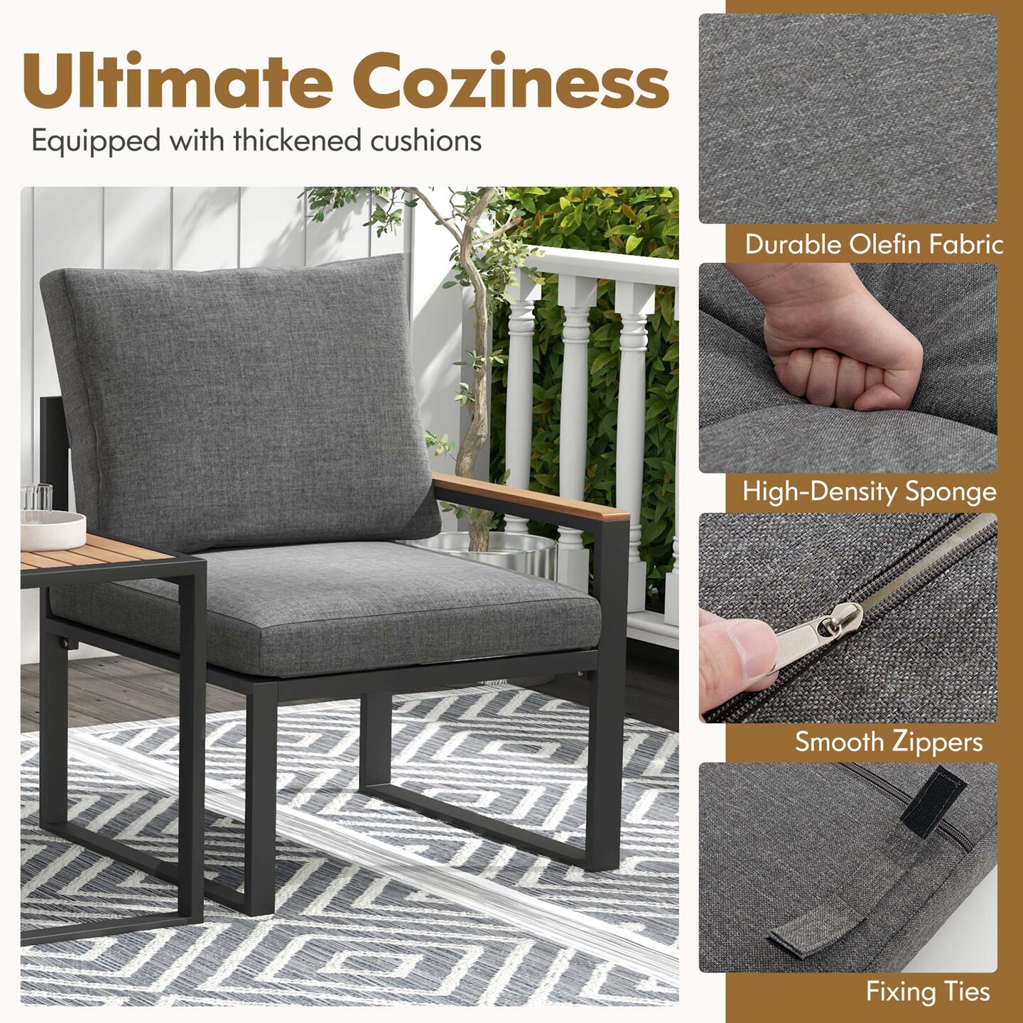 Costway 5 PCS Patio Furniture Set with Soft Cushions  Space Saving Design Aluminum Frame