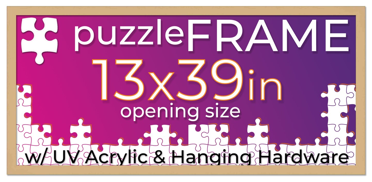 Natural Wood Puzzle Frame Kit with Glue Sheets, Backing, UV Acrylic - Available in 20 Popular Sizes
