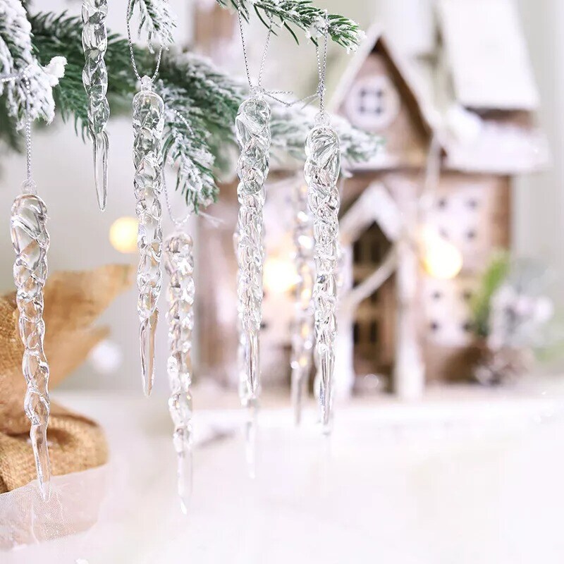 Christmas Tree Clear Icicle Ornaments Decoration Xmas Home Decor Set Of 24