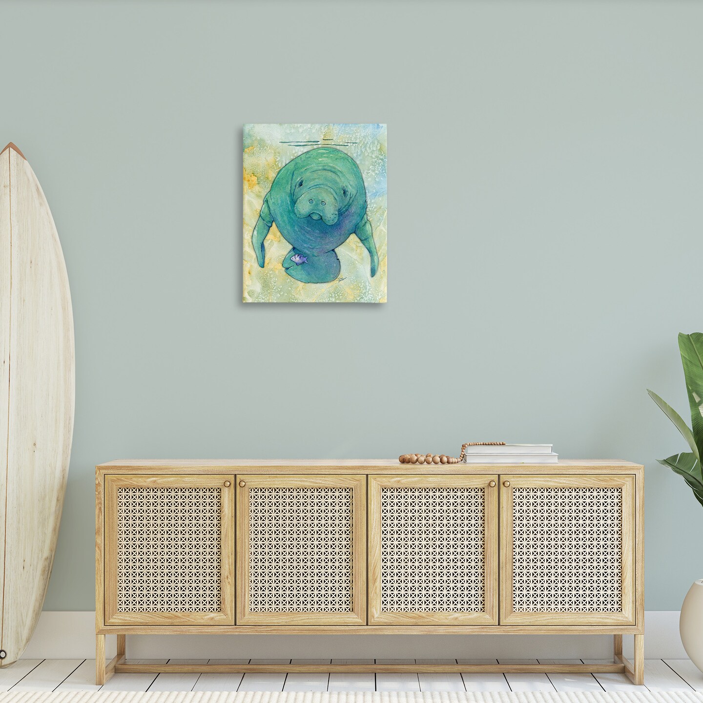 Stupell Industries Green Manatee Underwater Canvas Wall Art