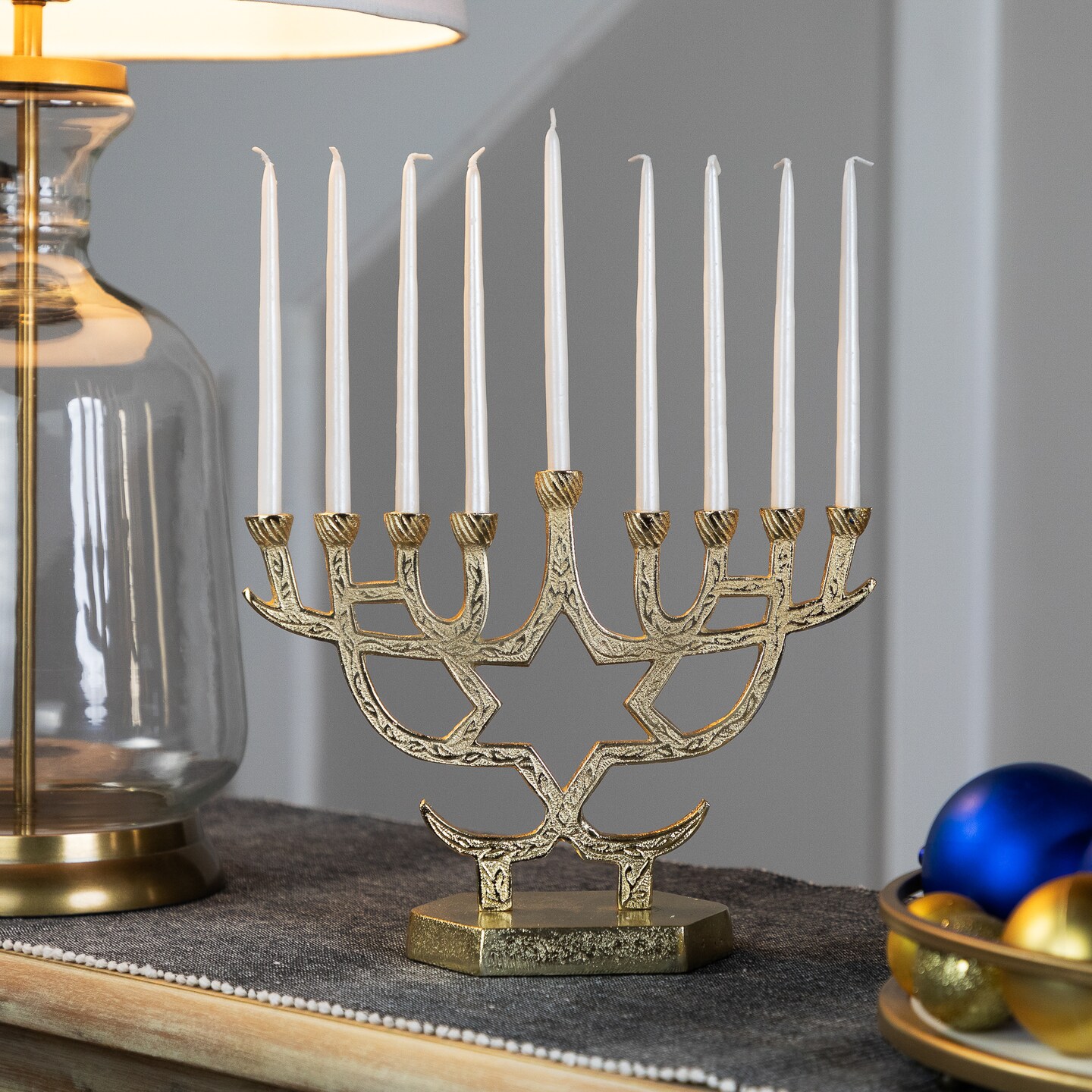 Northlight Embossed Metal Hanukkah Menorah with Star of David - 10" - Gold