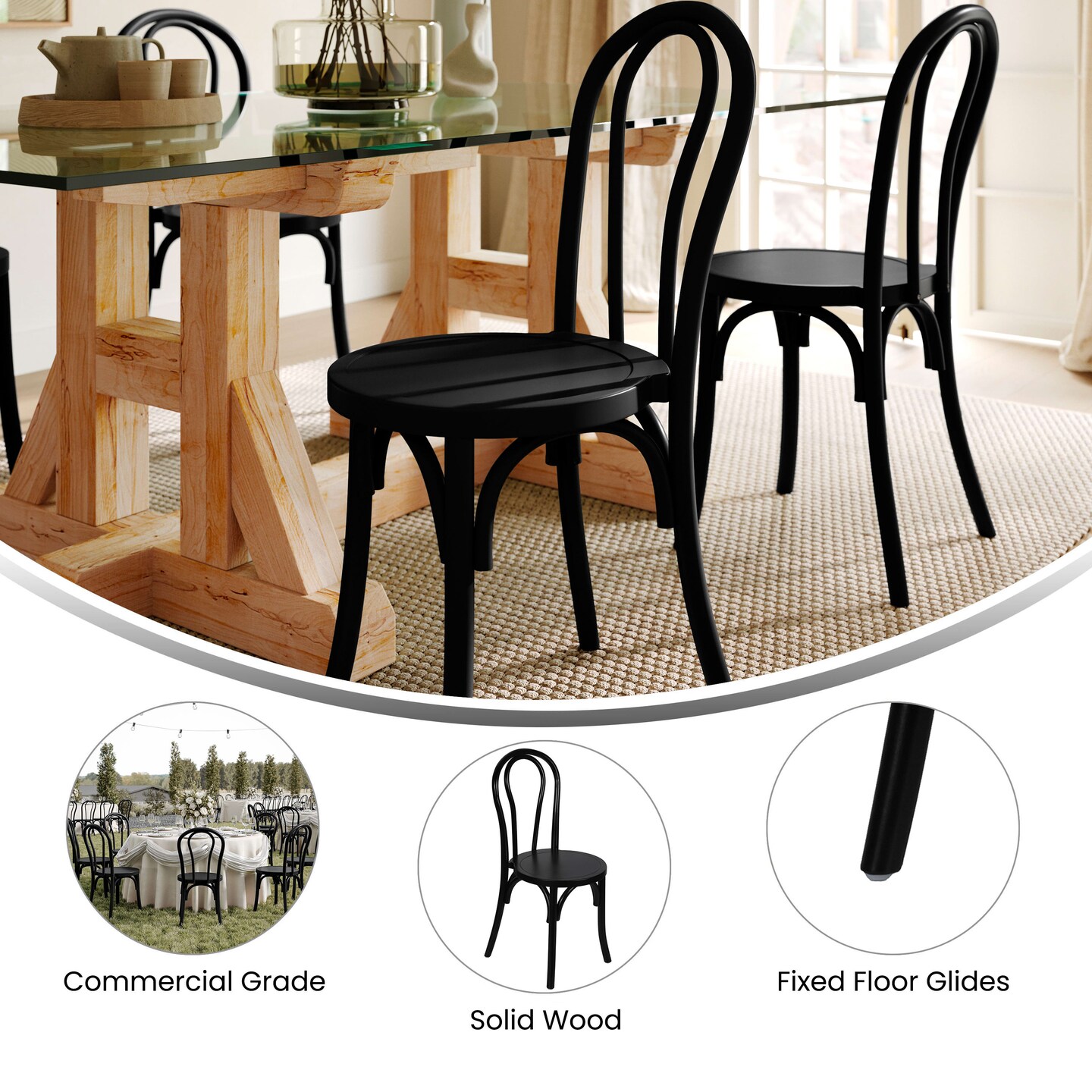 Merrick Lane Lowry Thonet Style Solid Wood Dining Chair with Stackable Design and Elegant Finish