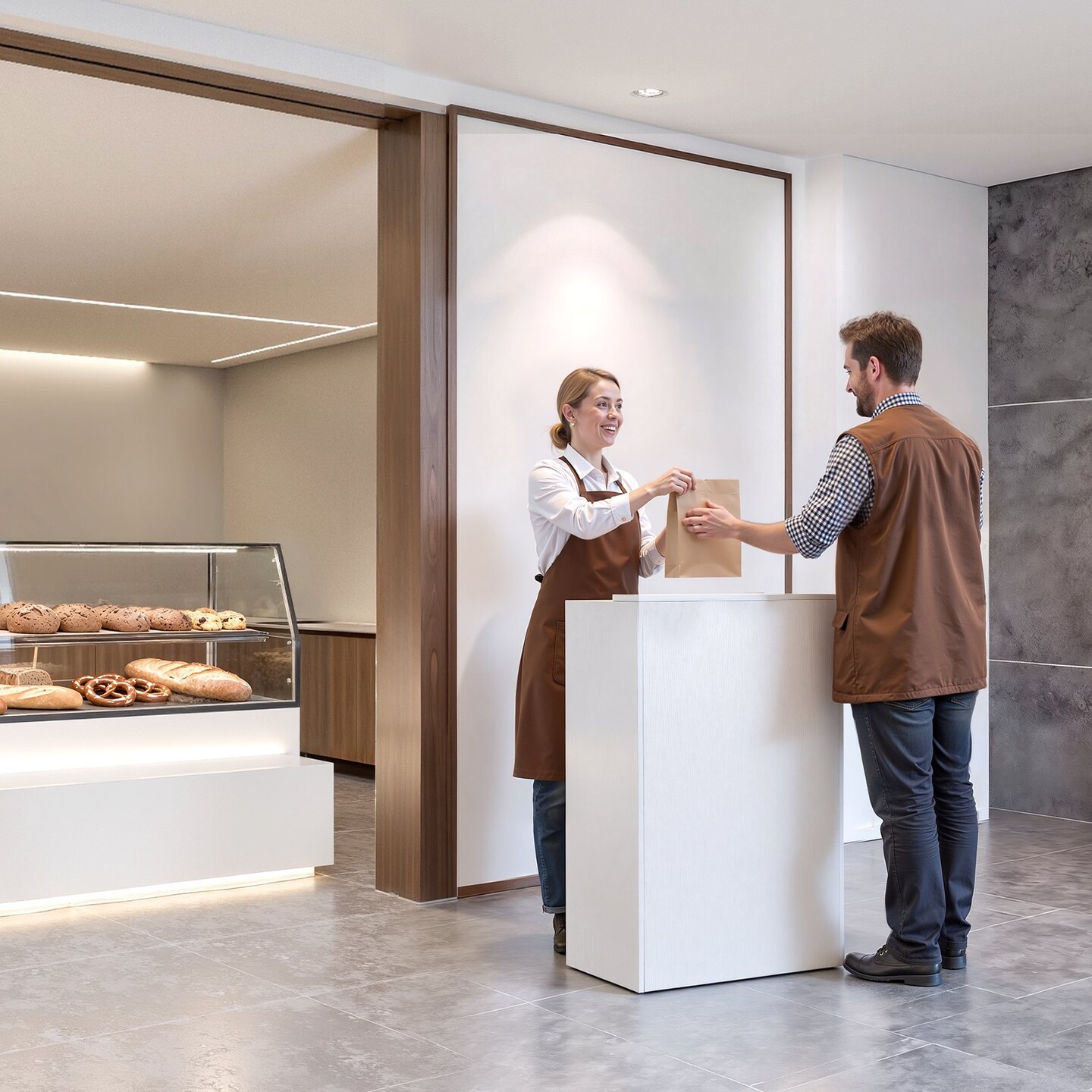 White Modern Reception Desk with Drawer, Rectangular Front Counter Table