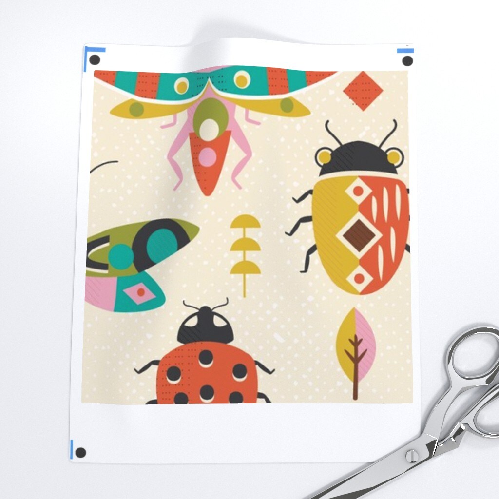Retro Bugs Butterfly Beetles Nature Colorful Insects Dragon Fly Custom Printed Fabric by Spoonflower Various Fabrics by the Yard or Fat Quarter