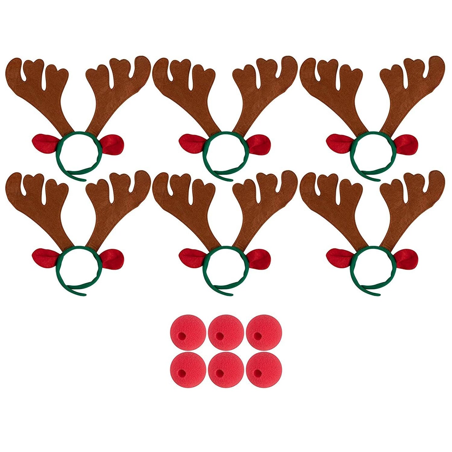 Set of 6 Reindeer Antlers Headband and Red Nose for Kids Holiday Christmas Costume Accessories