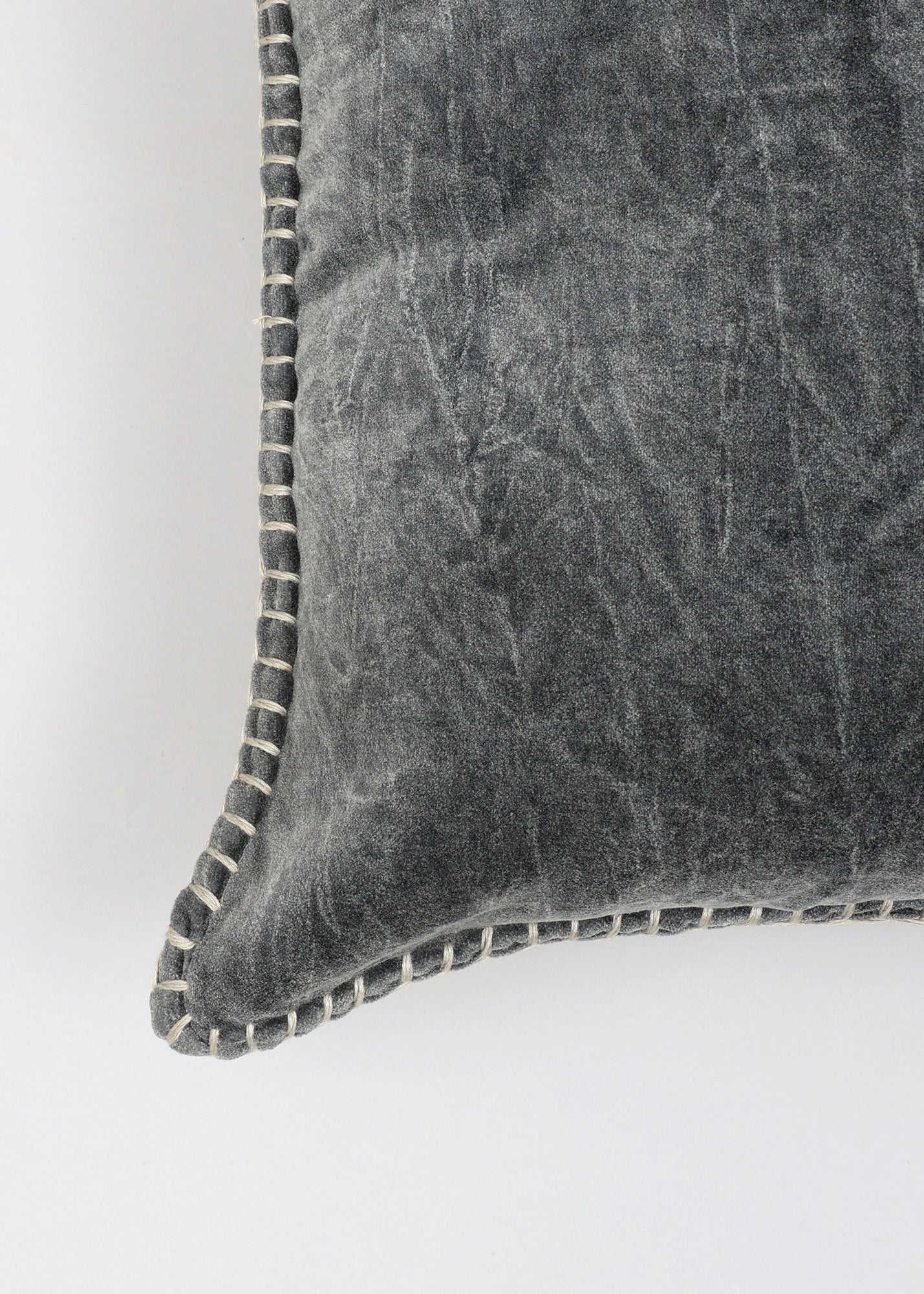 Stonewashed Cotton Velvet Throw Pillow – 18"x18" Decorative Cushion with Handstitched Edges