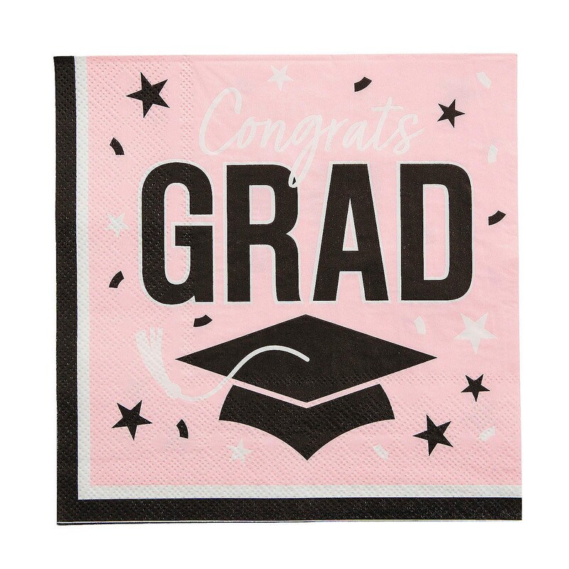 Red Congrats Grad Paper Luncheon Napkins 6.5 Inch Bulk Pack of 50