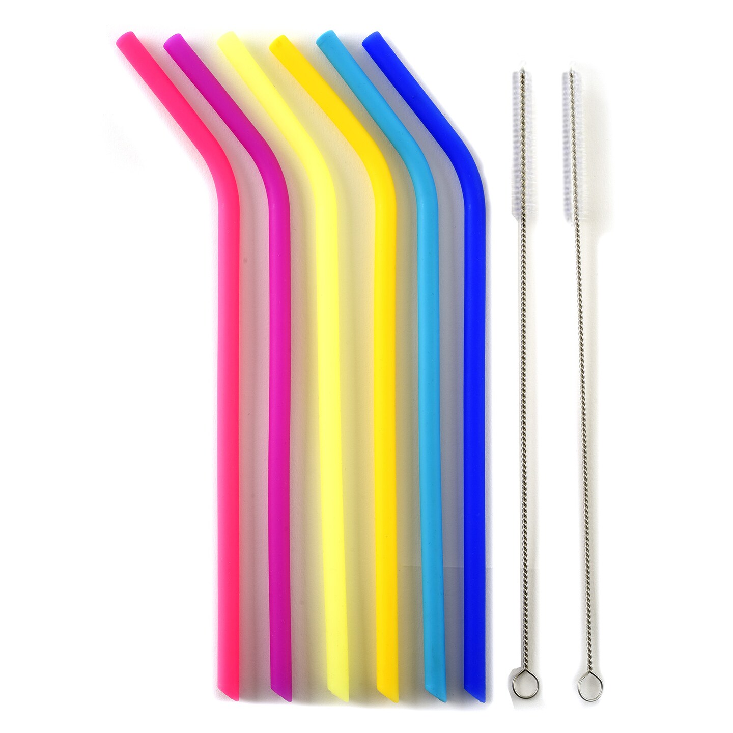 Norpro 9.75-Inch Silicone Reusable Straws with Cleaning Brushes, Assorted Colors, Set of 6
