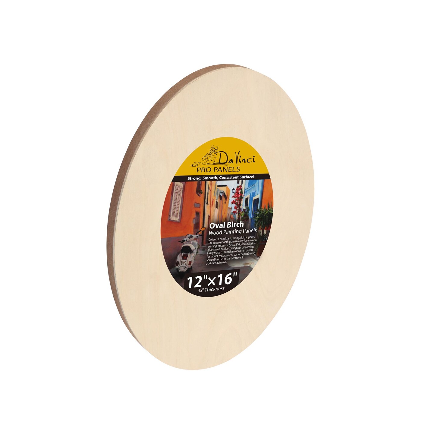 Da Vinci Pro Birch Wood Oval Panel 3/4&#x22; Deep &#x2013;  12x16&#x22; - Fine Textured, Warp Resistant, Lightweight &#x26; Rigid Oblong Panel &#x2013; Perfect for Mounting Sanded Pastel or Watercolor Paper, Linen or Canvas
