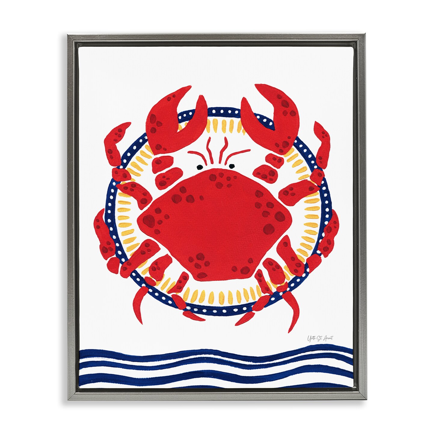 Stupell Industries Kitschy Coastal Crab Floater Framed Canvas Wall Art Design by Yvette St. Amant