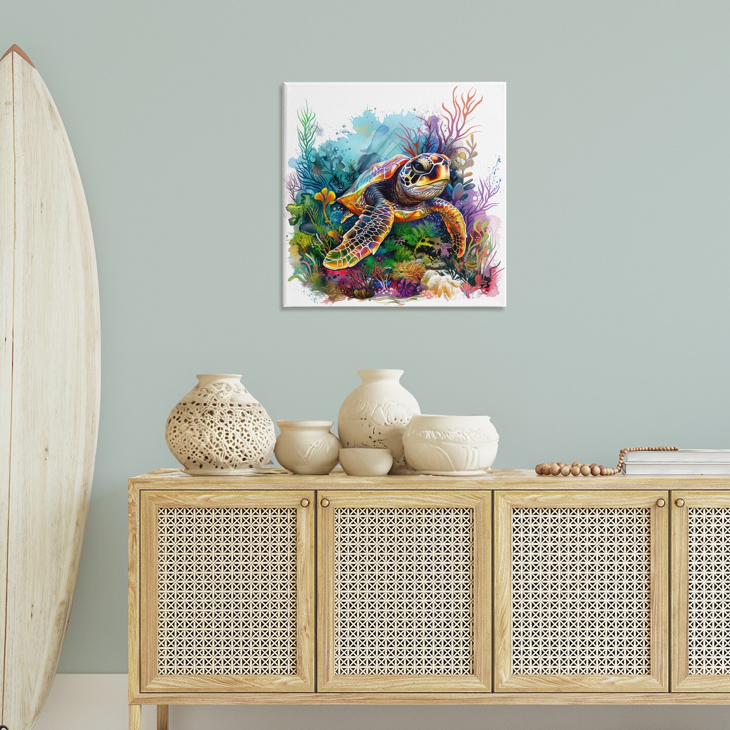 Stupell Industries Coral & Sea Life Turtle Canvas Wall Art Design by LSR Design Studio