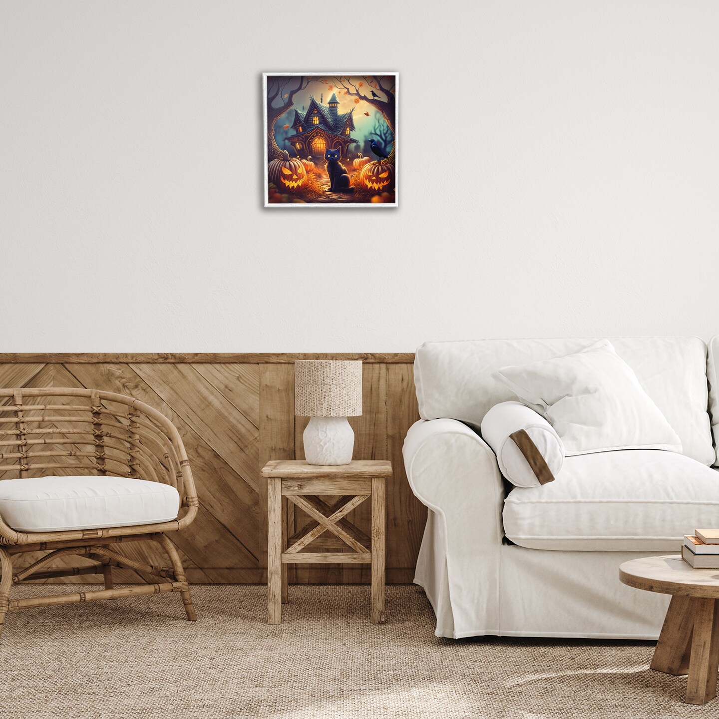 Stupell Industries Haunted House &#x26; Black Cat Framed Giclee Wall Art Design by Alina Georgescu