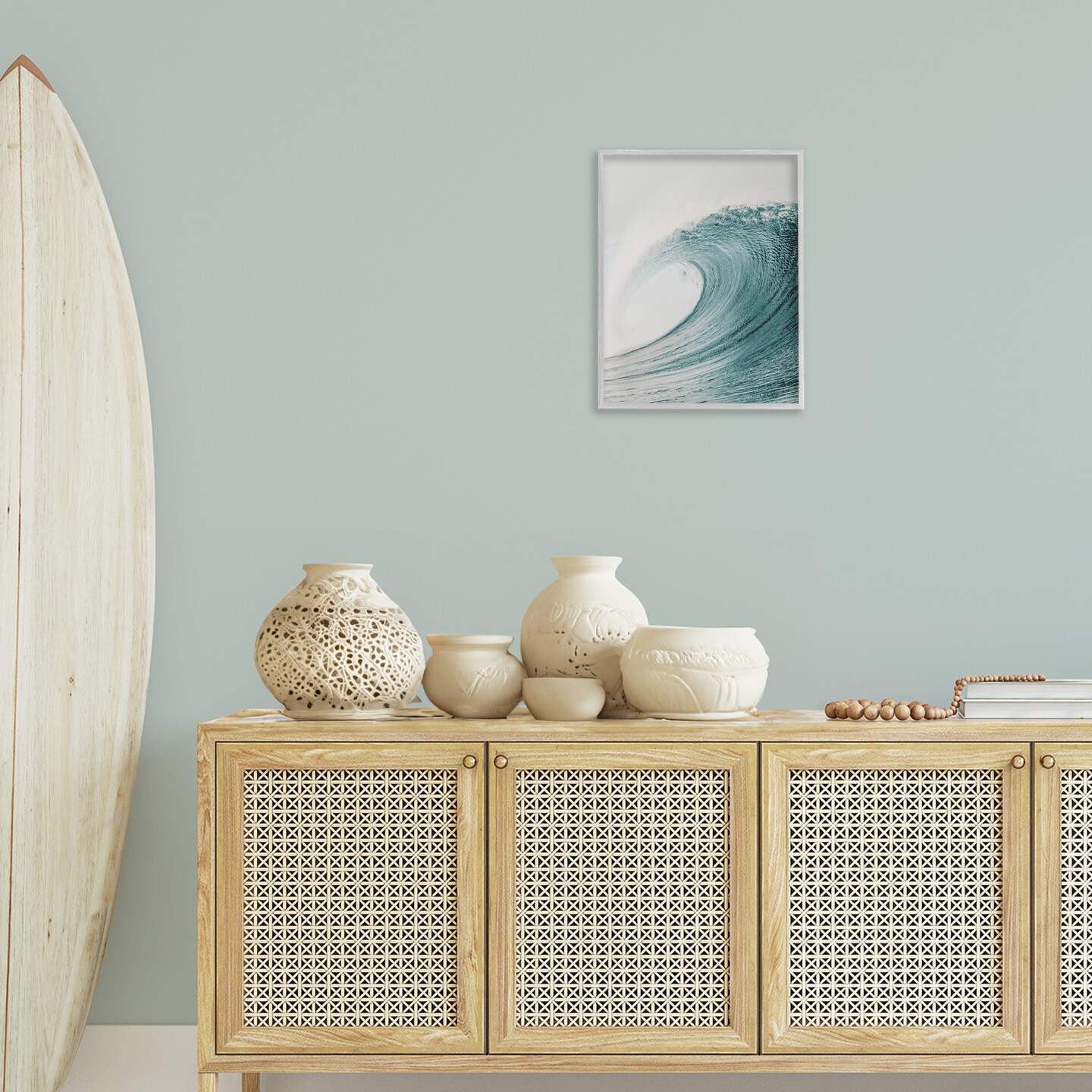 Stupell Industries Big Curled Sea Wave Framed Giclee Wall Art Design by LSR Design Studio