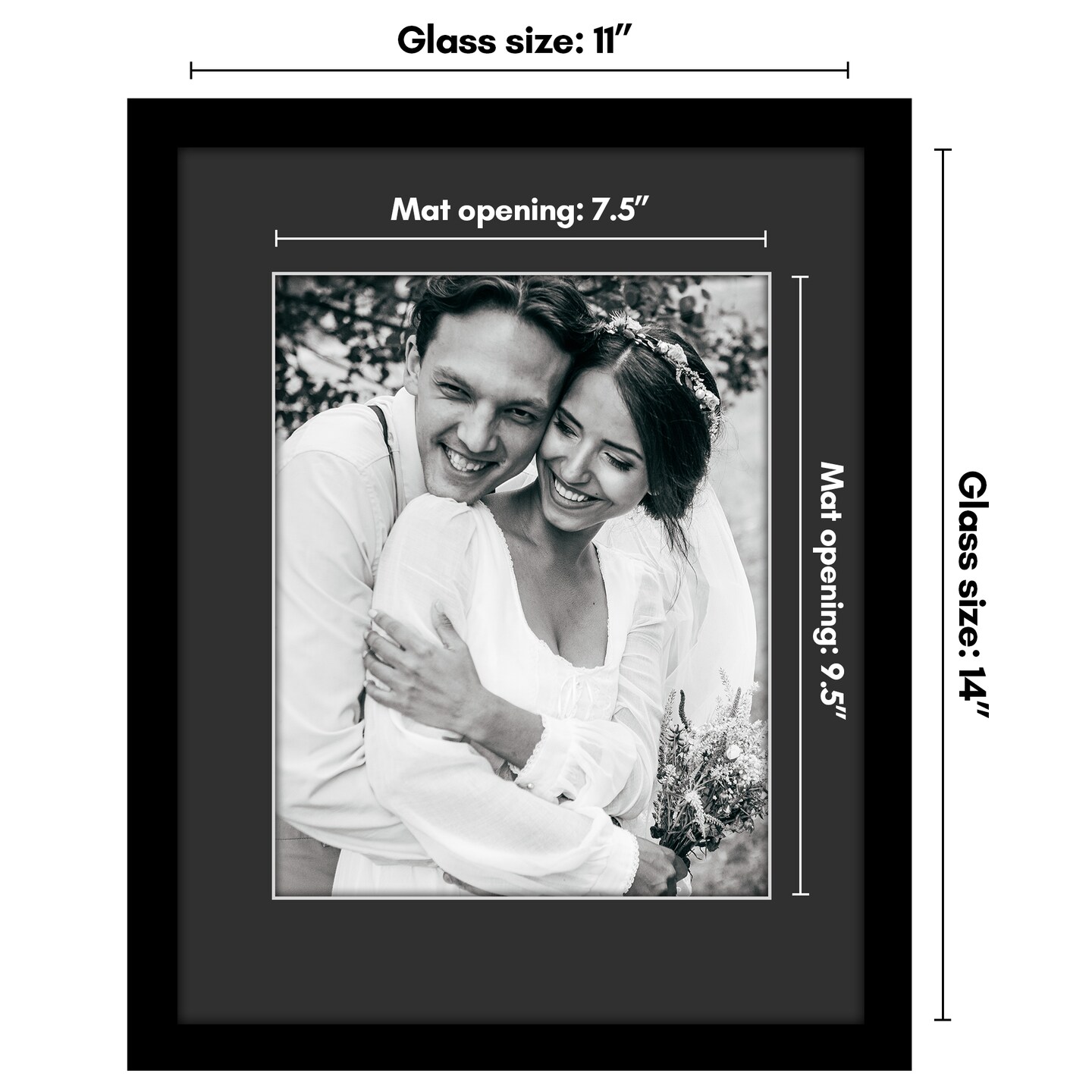 Americanflat Black Picture Frame with Shatter-Resistant Glass - Classic Molding with Black Mat and White Trim