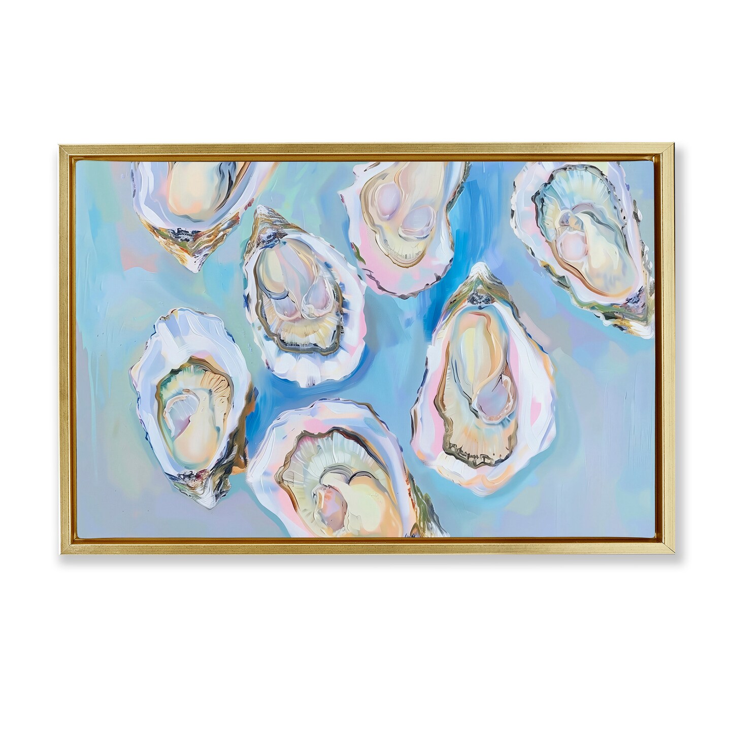 Stupell Industries Pastel Oysters on Blue Floater Framed Canvas Wall Art Design by Arlington Prints