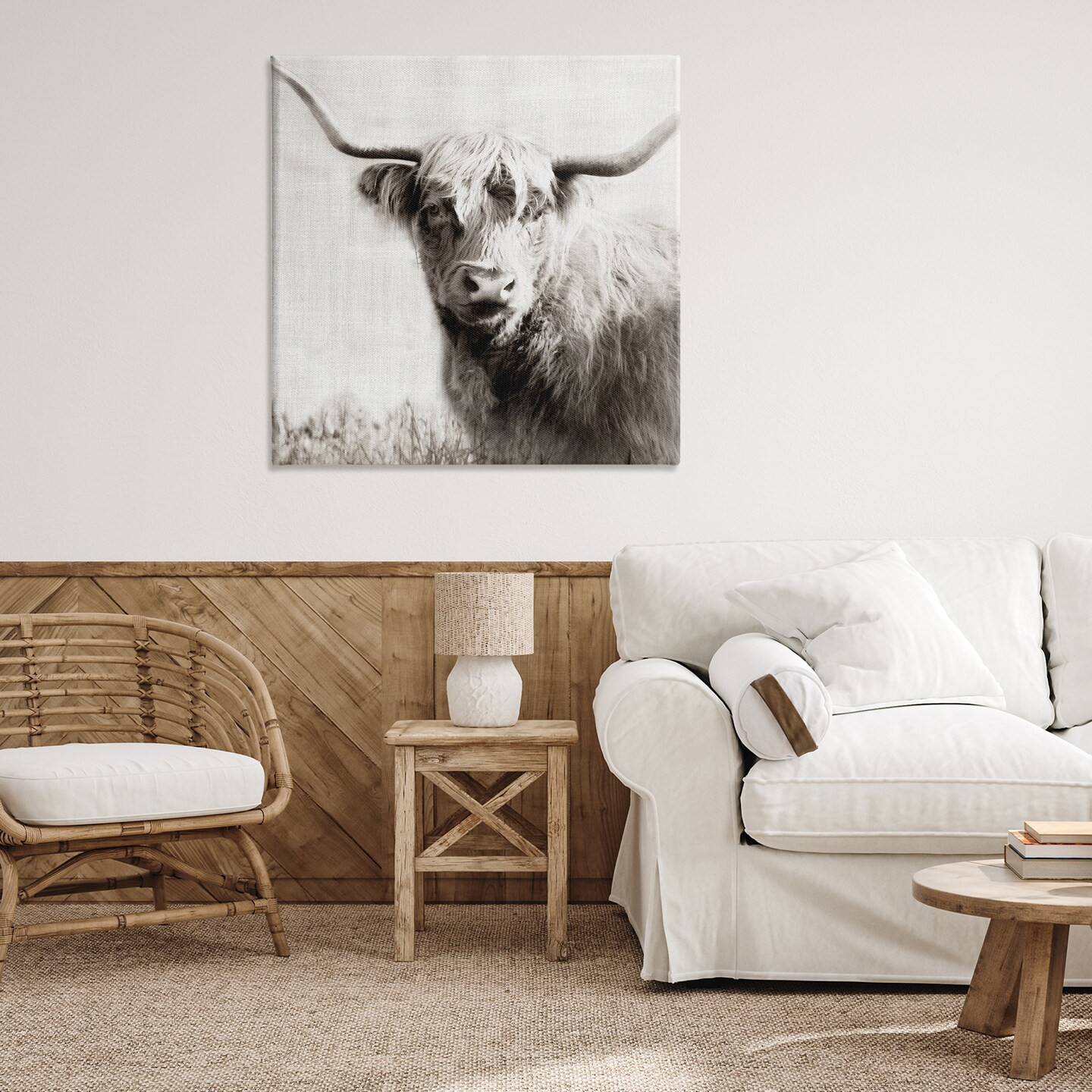 Stupell Industries Black &#x26; White Highland Cow Canvas Wall Art Design by Danita Delimont