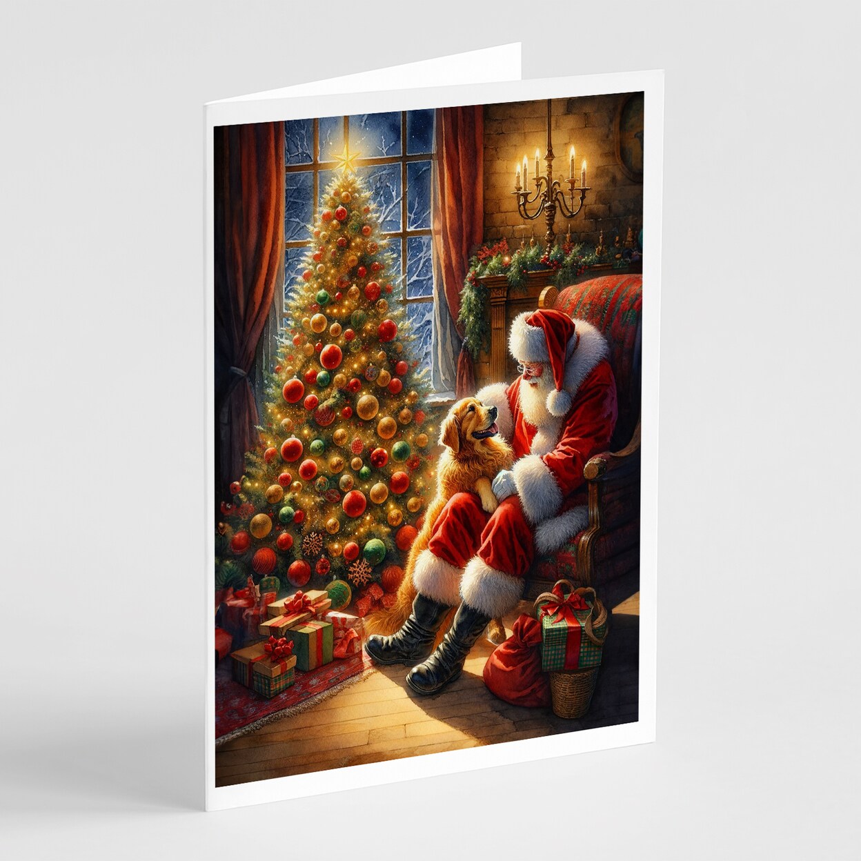 Golden Retriever And Santa Claus Greeting Cards Pack Of 8
