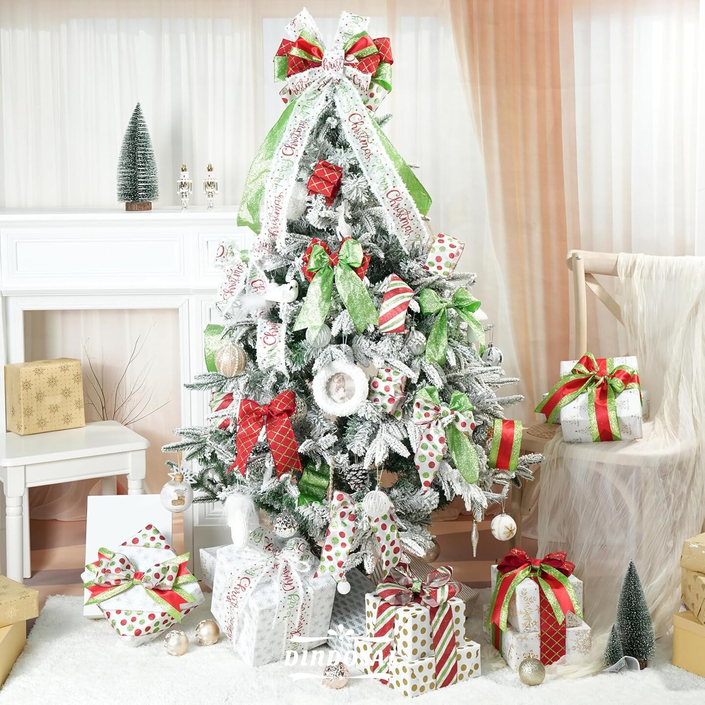 Red and Lime Green Christmas Ribbon Wired 2.5" Red Green Christmas Tree Ribbon Garland Red Green Wired Ribbon for Wreaths, Topper Bows, Gift Wrapping, Crafts (6 Rolls 36 Yards)