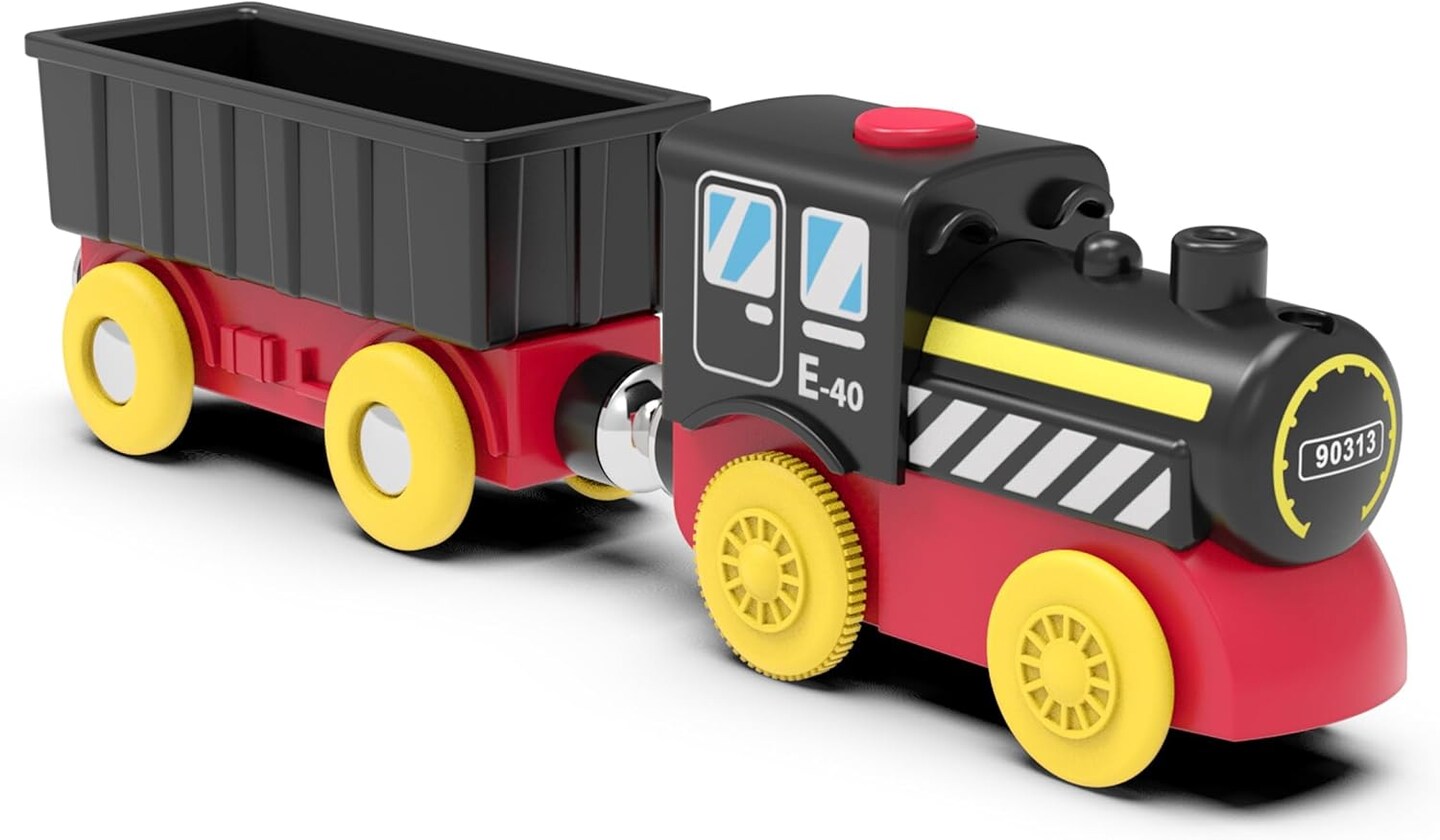 Battery Operated Locomotive Train, Magnetic Train Toy for Wooden Tracks, Motorized Train Compatible with Thomas, Brio, Chuggington, Melissa & Doug