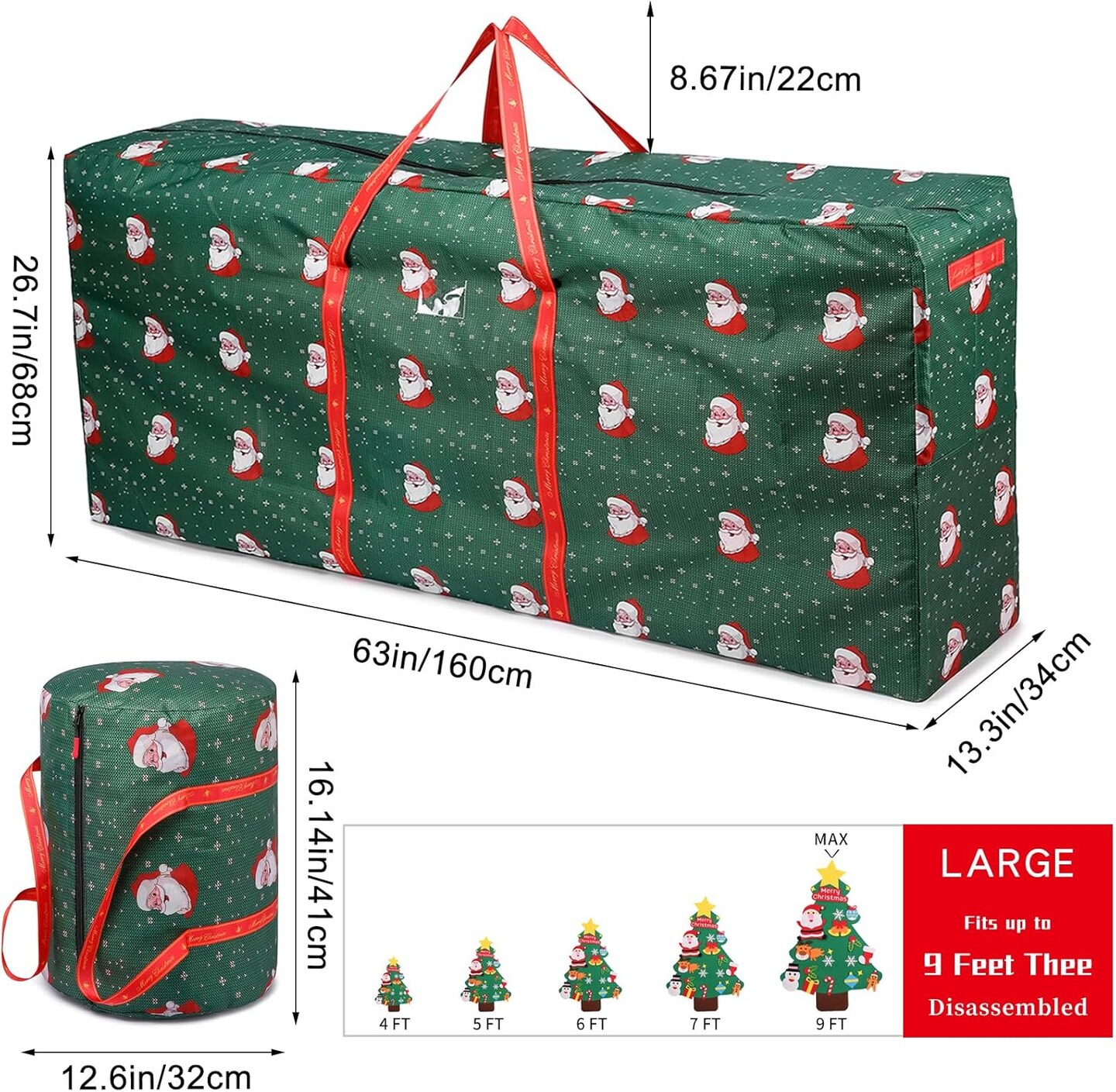 Christmas Tree Storage Bag Fits for 7.5ft, 9ft Disassembled Tree, Waterproof Large Heavy Duty Xmas Artificial Tree Bags,XL Assembled Tree Duffel Bag with Ornament Storage Bag(Green)