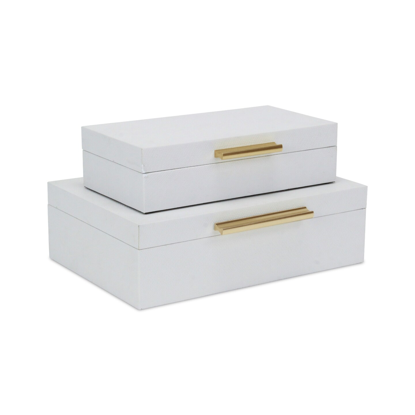 Contemporary Home Living Faux Snakeskin Decorative Boxes - 11.75&#x22; - White and Gold - Set of 2