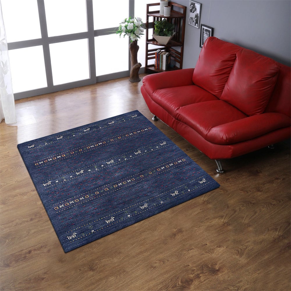 Rugsotic Hand Knotted Wool Area Rug Contemporary Blue 5X8 L00585 Durable Design