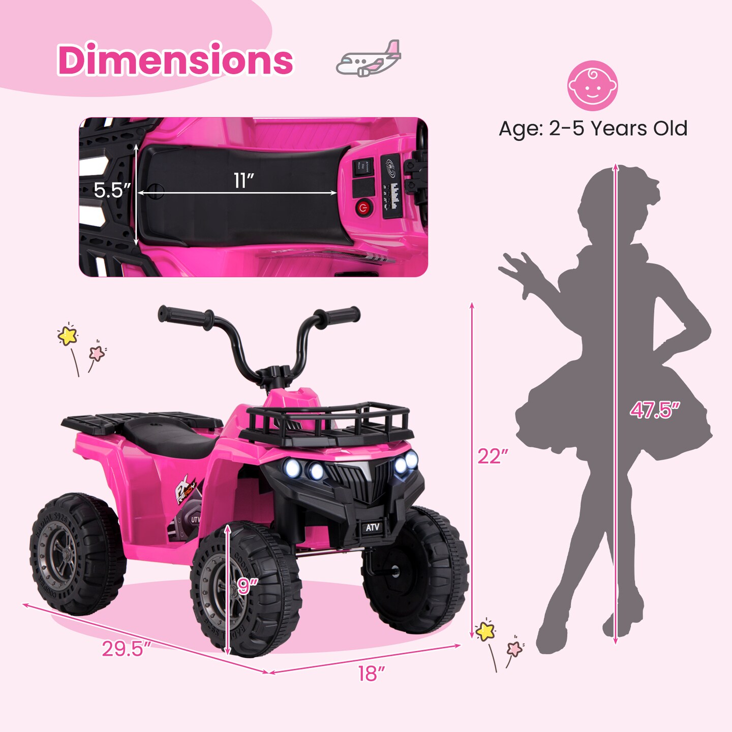 6V Kids Ride On Electric ATV with LED Headlights and MP3 Player