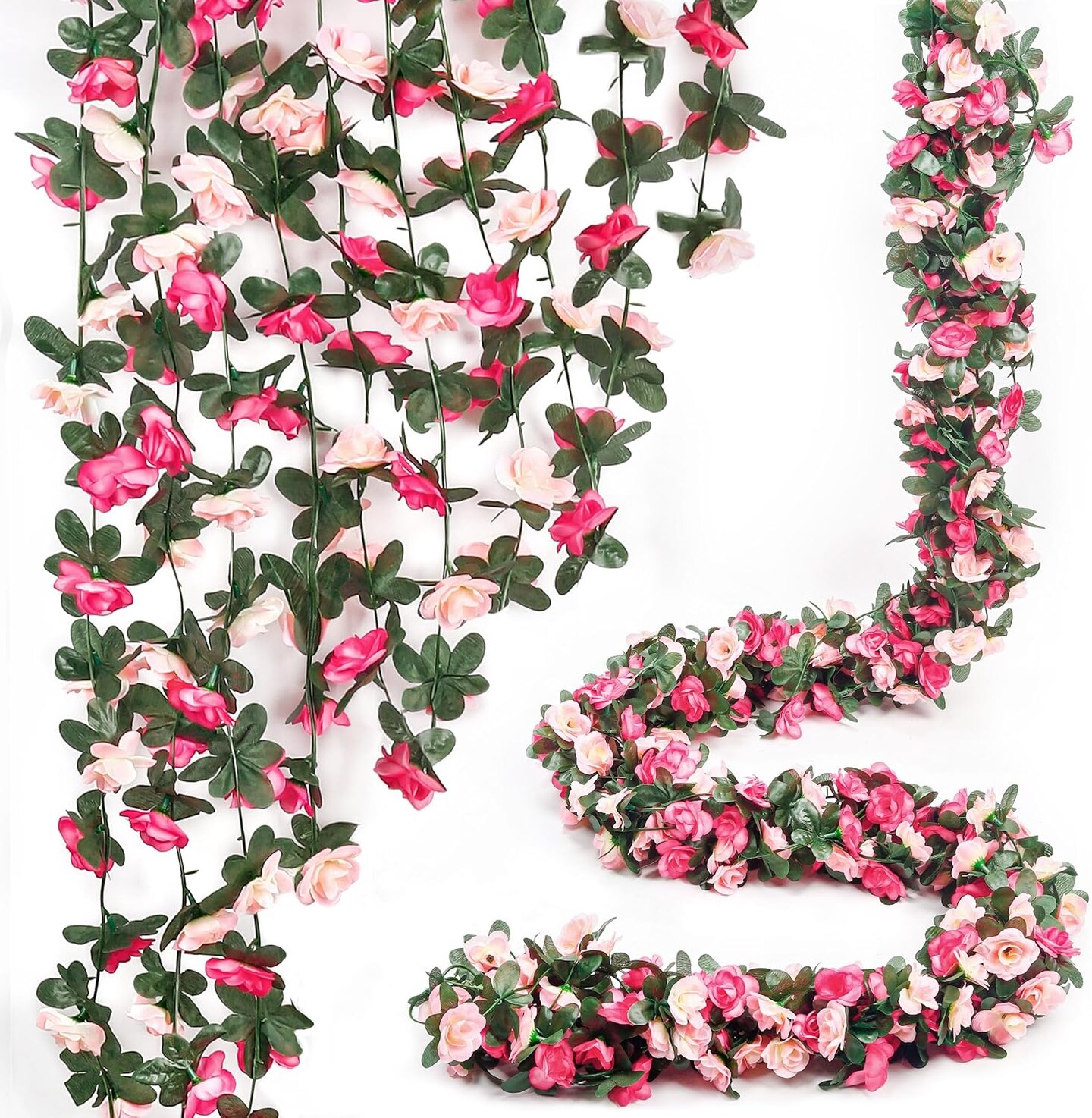 5PCS 41FT Pink Flower Garland – Artificial Rose Vines for Wedding, Flower Wall, Backdrop, Mother’s Day, Garden & Tea Party Decorations