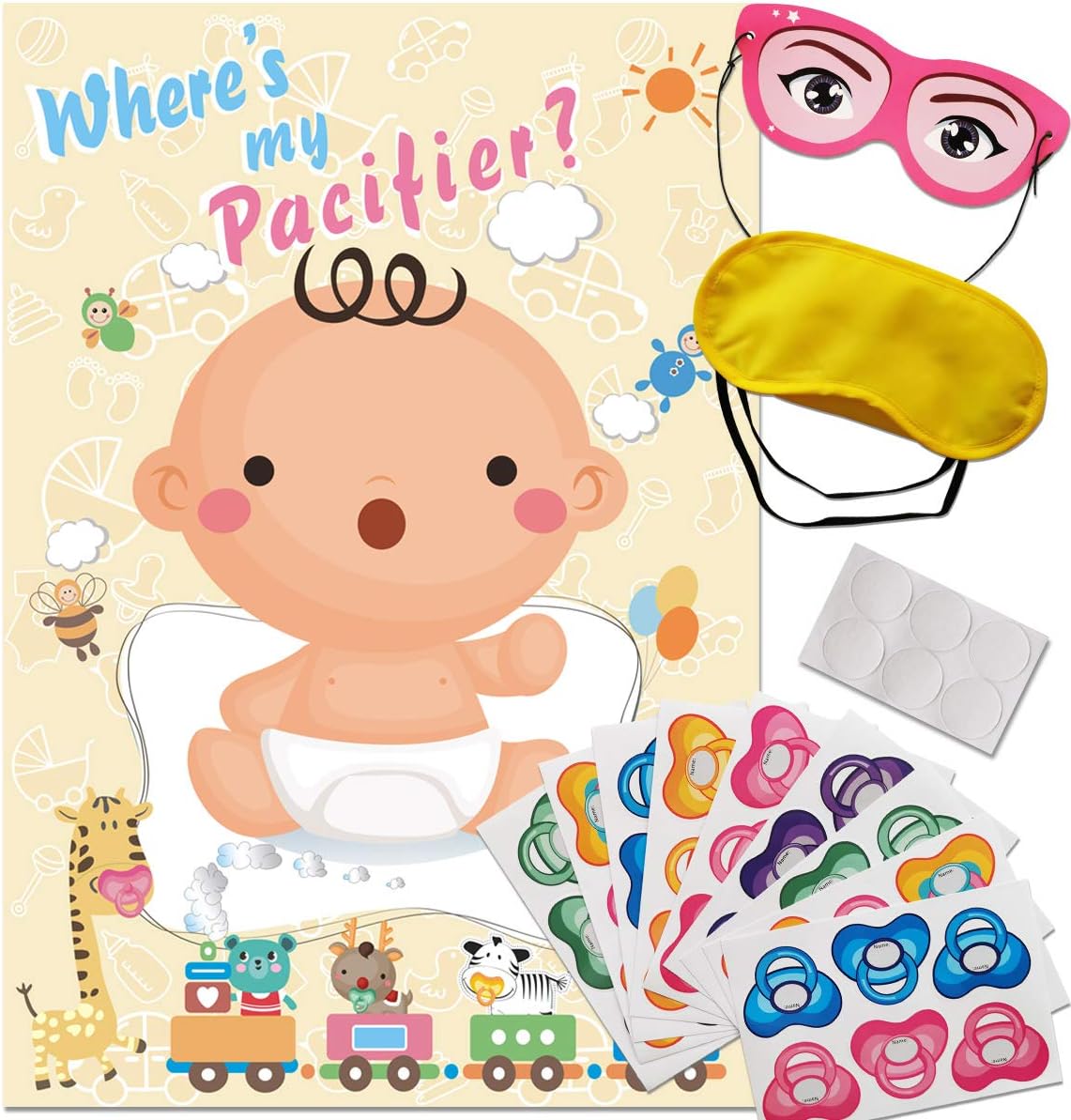 Pin The Pacifier on The Baby Game - Baby Shower Party Favors and Game - Pin The Dummy on The Baby Game