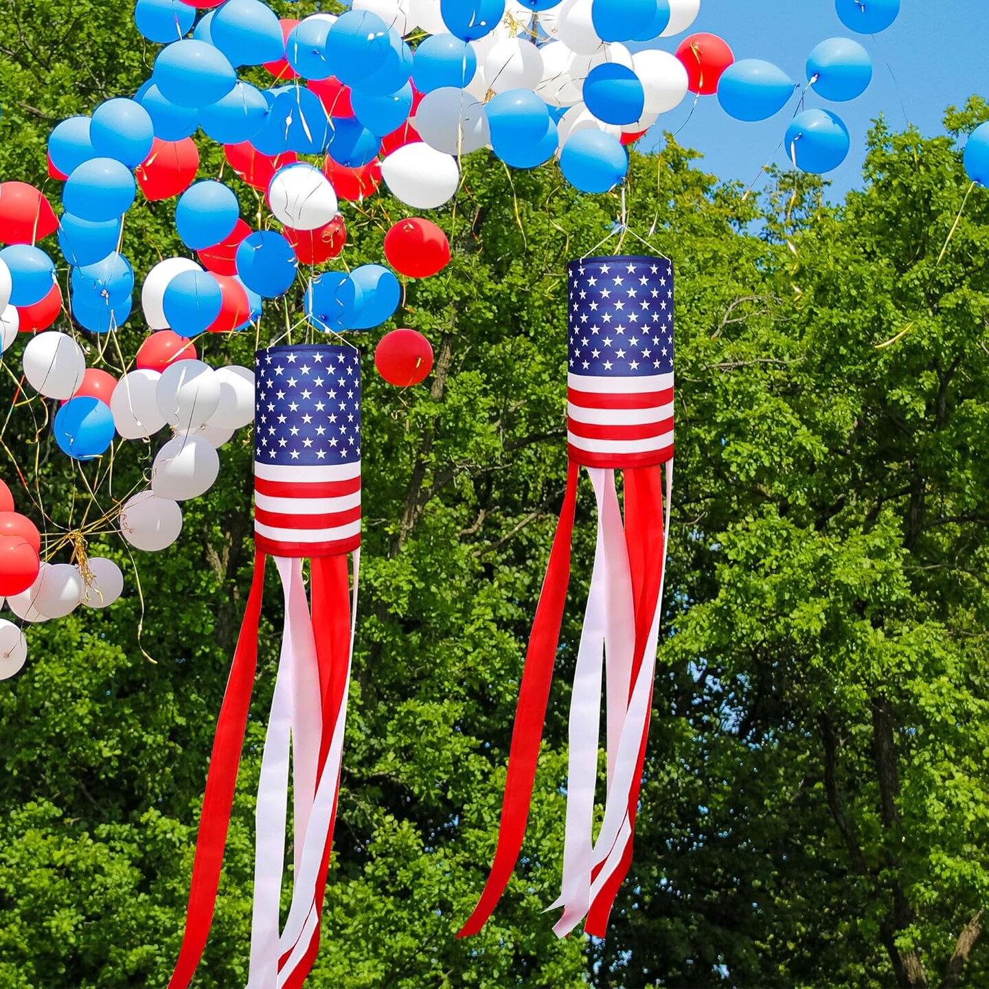 4Pcs American US Flag Windsock Stars and Stripes for Flag Day and 4th of July Decorations Outdoor