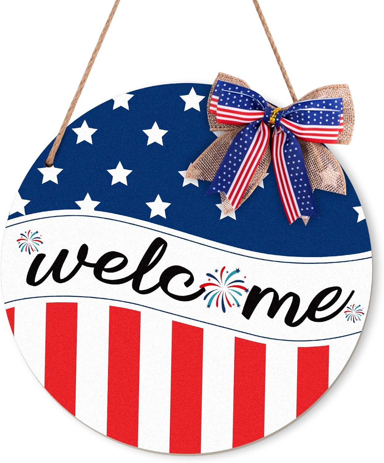4th/Fourth of July Decorations Welcome Wreath (red, white and blue