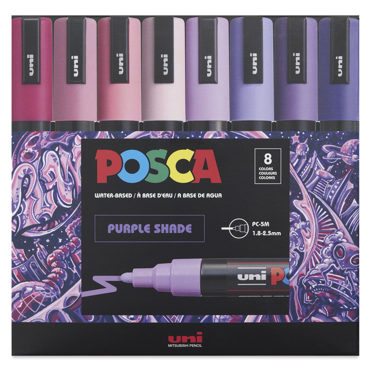 Posca Paint Markers - Set of 8, Purple Shade Colors, Medium Bullet Tip, 1.8 - 2.5 mm