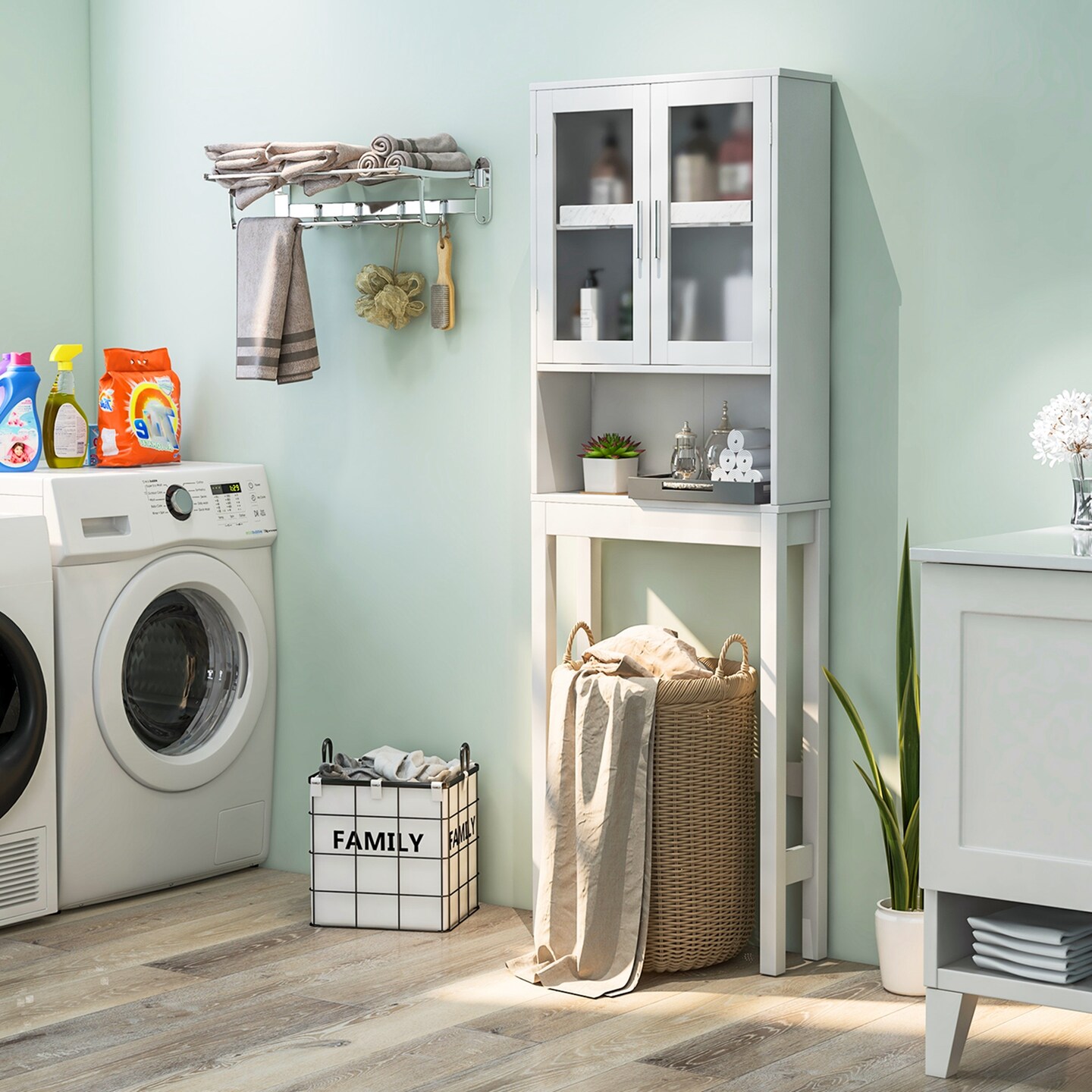 Costway Wooden Over The Toilet Storage Cabinet Spacesaver Organizer Bathroom Tower Rack